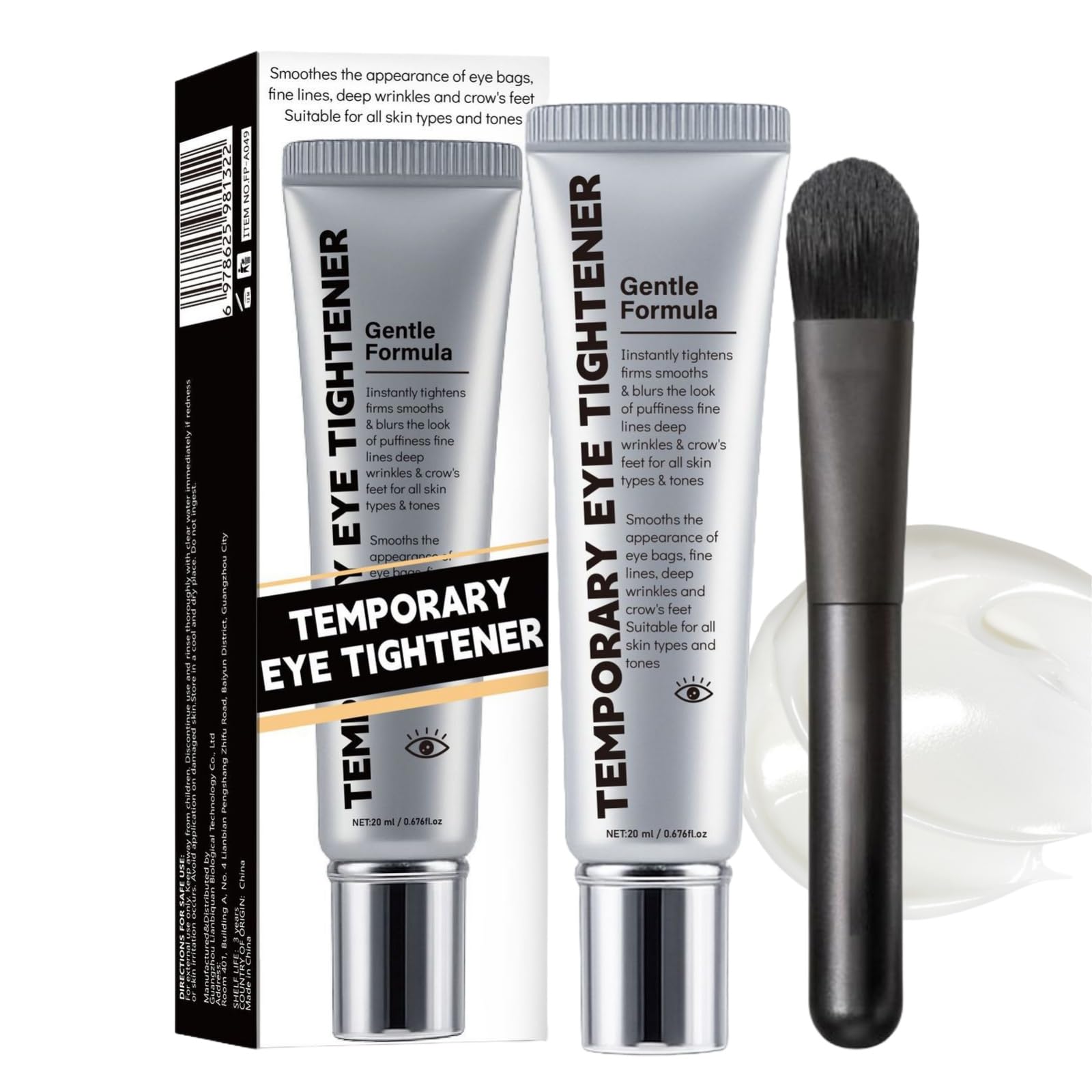 Instant Firm Temporary Eye Tightener with Brush,Perfection Eye Tightener,Instant Temporary E/ye Bag T/ightener,E/ye Tightening Cream with Smoothing Formula,Visibly Reduce Fine Lines Wrinkles 20g