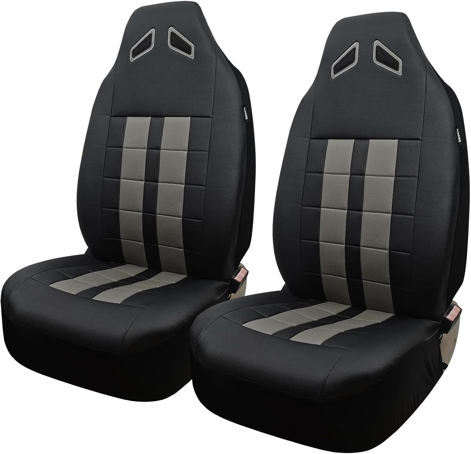 Champlus Car Seat Covers, Premium Leather Ultra Comfort and Thick 2 Front Seat Covers Racing Design, Universal Fit Automotive Sedan Cars, SUVs, Trucks, Mini Vans, Airbag Compatible, Easy to Install