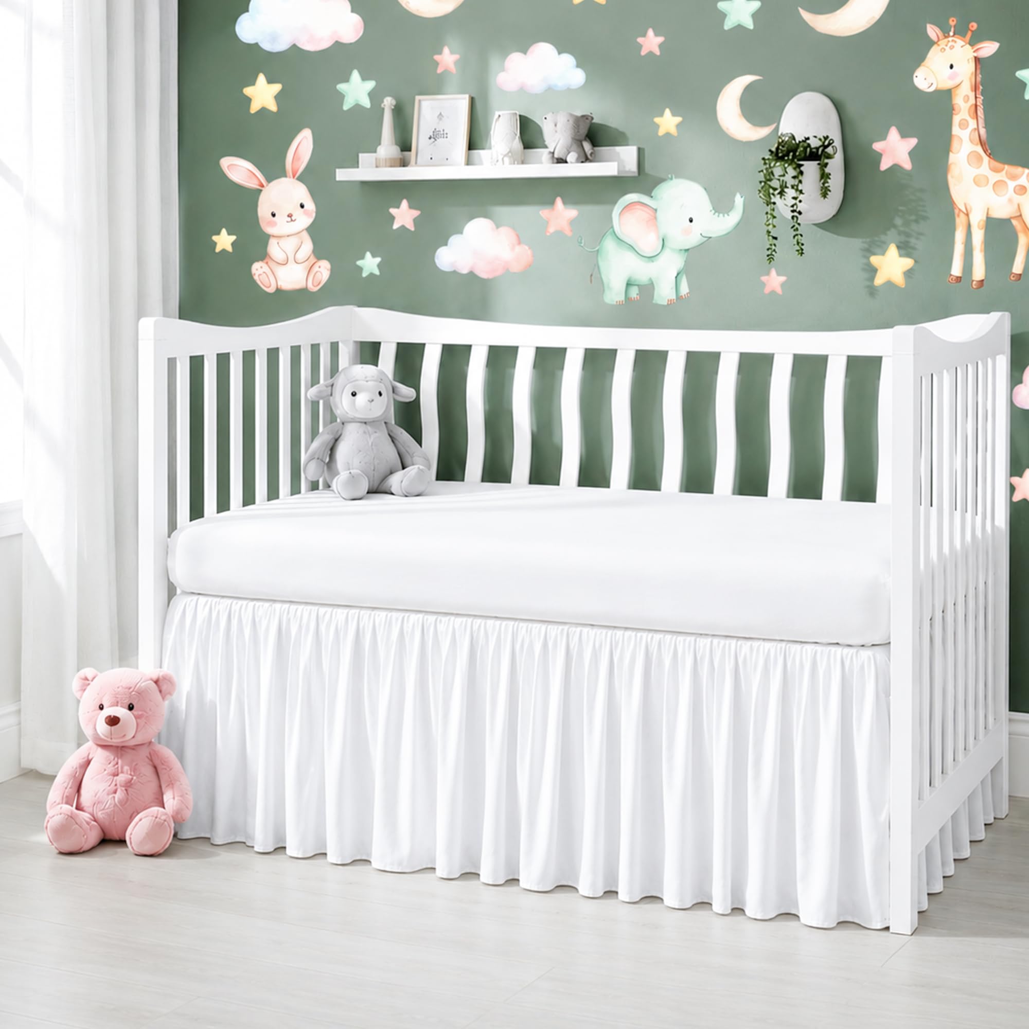 Crib Bed Skirt Dust Ruffle with Split Corners Cotton, 14" Drop, White | Nursery Standard Crib Bedding Bed Skirt for Baby Boys and Baby Girls. Hides Under-Crib Storage for a Neat Appearance