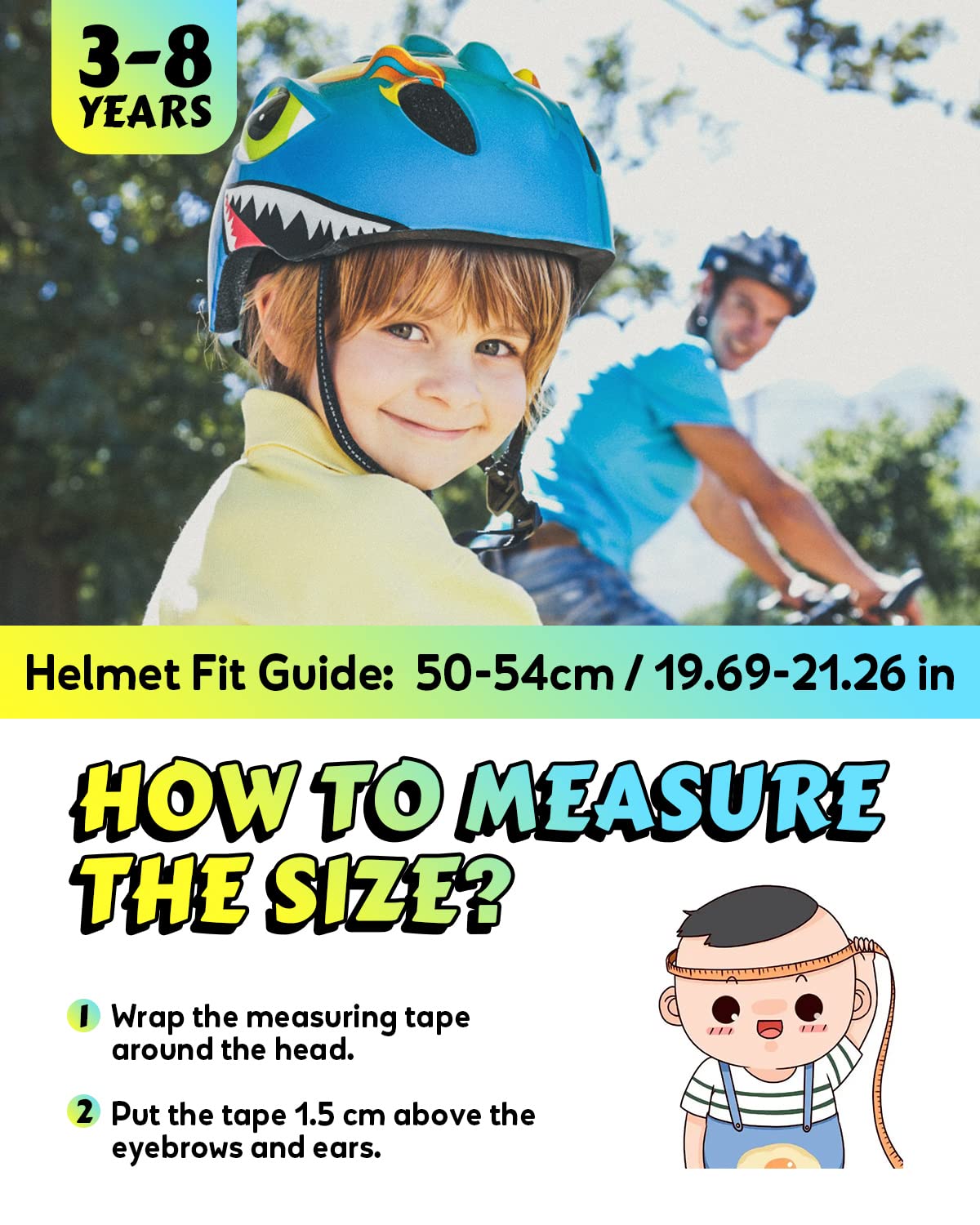 VICTGOAL Casco Bici Bambino, Perfetto Casco da Scooter per Cartoni Animati per scooter, Triciclo e Skateboard, Taglia Regolabile per Bambini 3-8 Anni