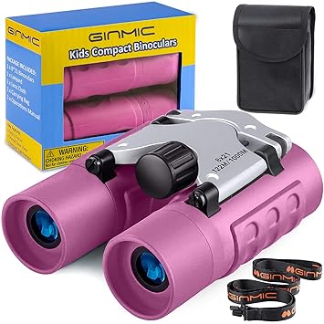 GINMIC Binoculars for Kids, 8 x 21 Real Optics Mini Compact Kids Binoculars with Neck Strap