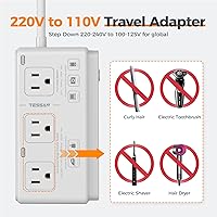 Vista 6 de TESSAN Convertidor de voltaje de 220V a 110V para viajes con 4 puertos USB (1 USB C), 3 tomas de corriente AC y adaptador de corriente internacional
