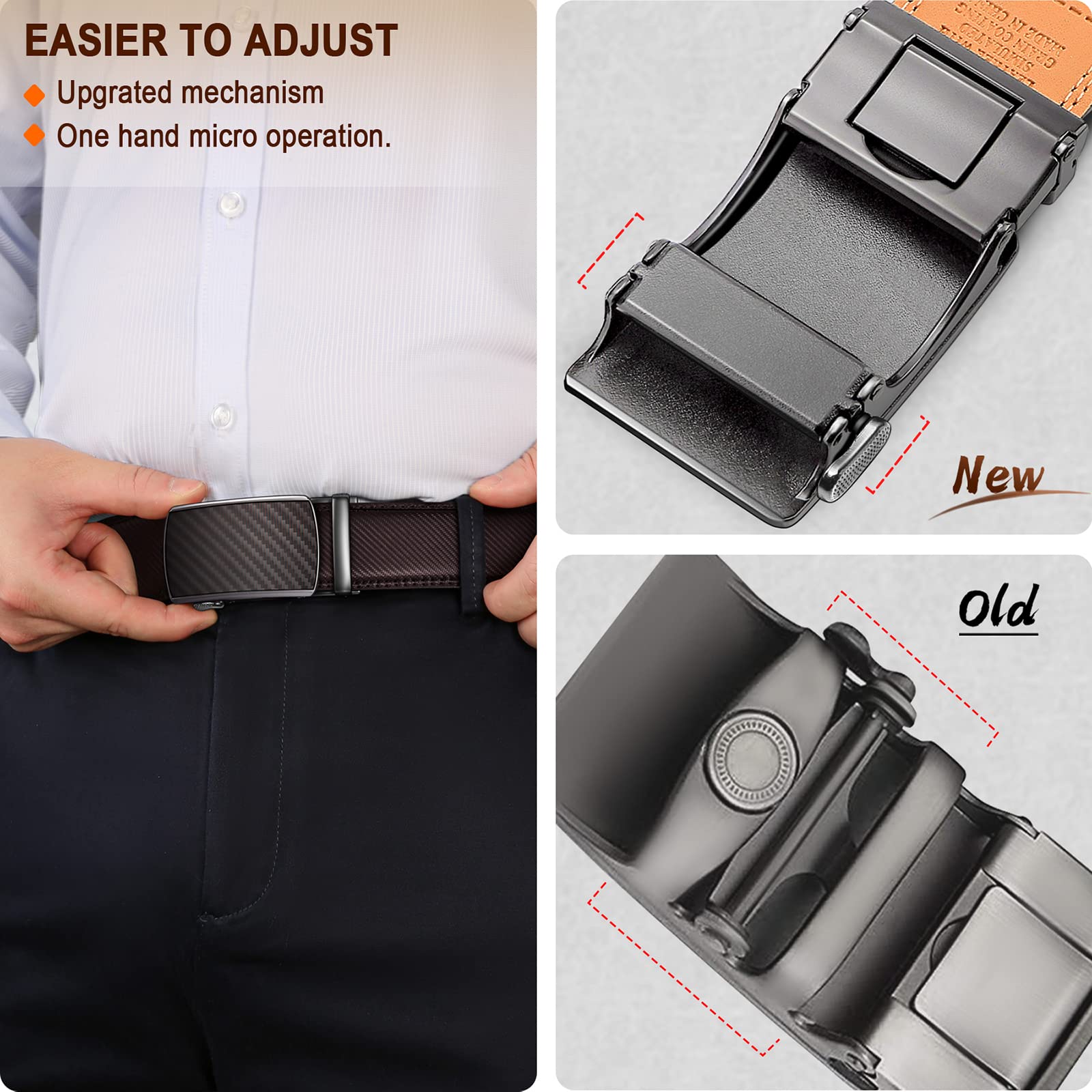 BULLIANT Cintura Uomo, Cintura Pelle Uomo Cricchetto Automatica Fibbia 35mm,Trim Regolabile per Adattars