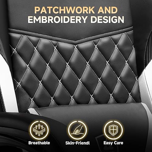 Miniatura 7 de Gtplayer - Silla de juegos para computadora de cuero con respaldo alto y reposapiés, silla de oficina ergonómica ajustable en altura con funda