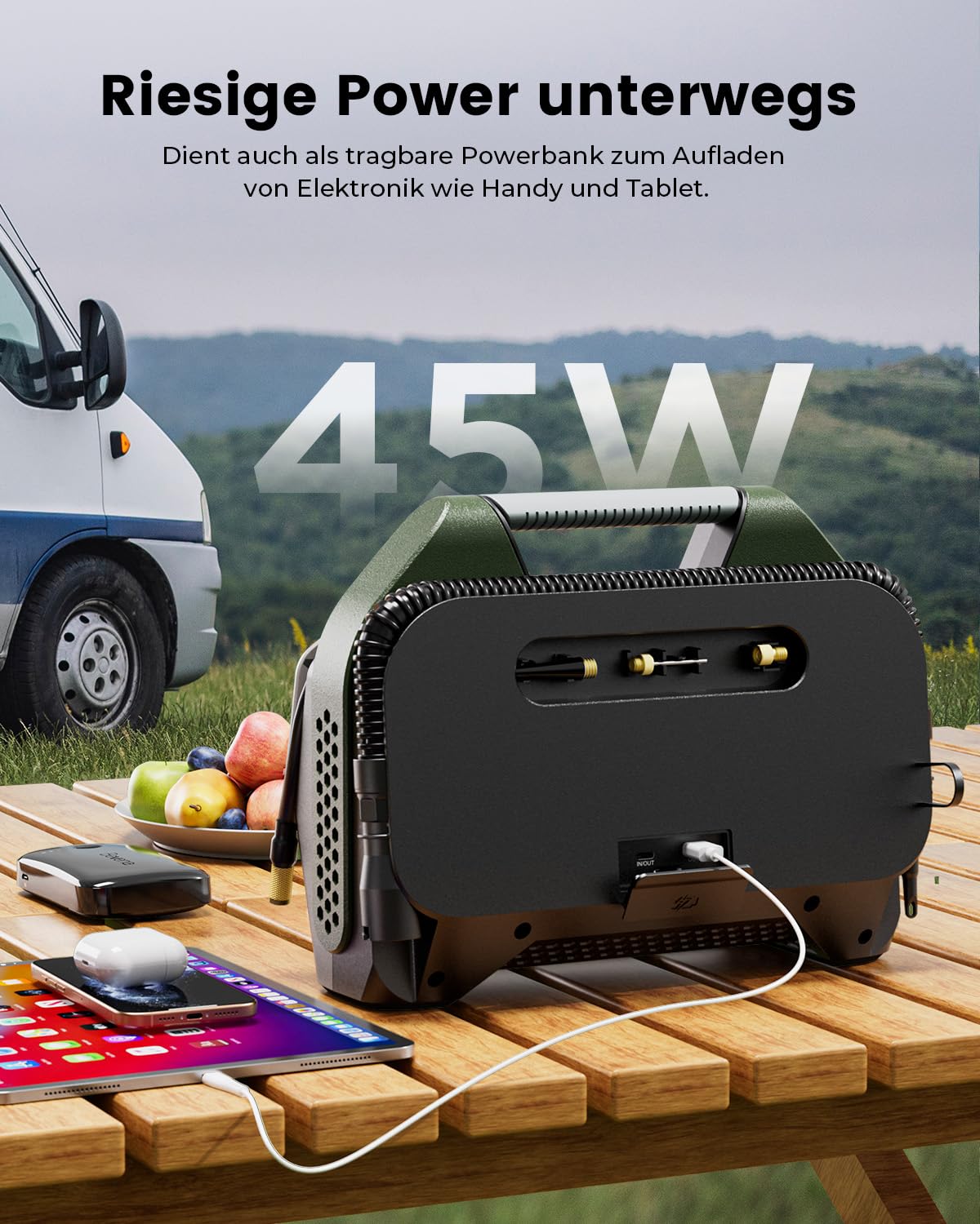 ETENWOLF VORTEX S7 38400mAh Reifenfüllgerät für schwere Fahrzeuge,11,03 bar | tragbare Luftpumpe für Autoreifen, kabellose Luftpumpe mit 100% Einschaltdauer & Doppelzylinder (Olivgrün)