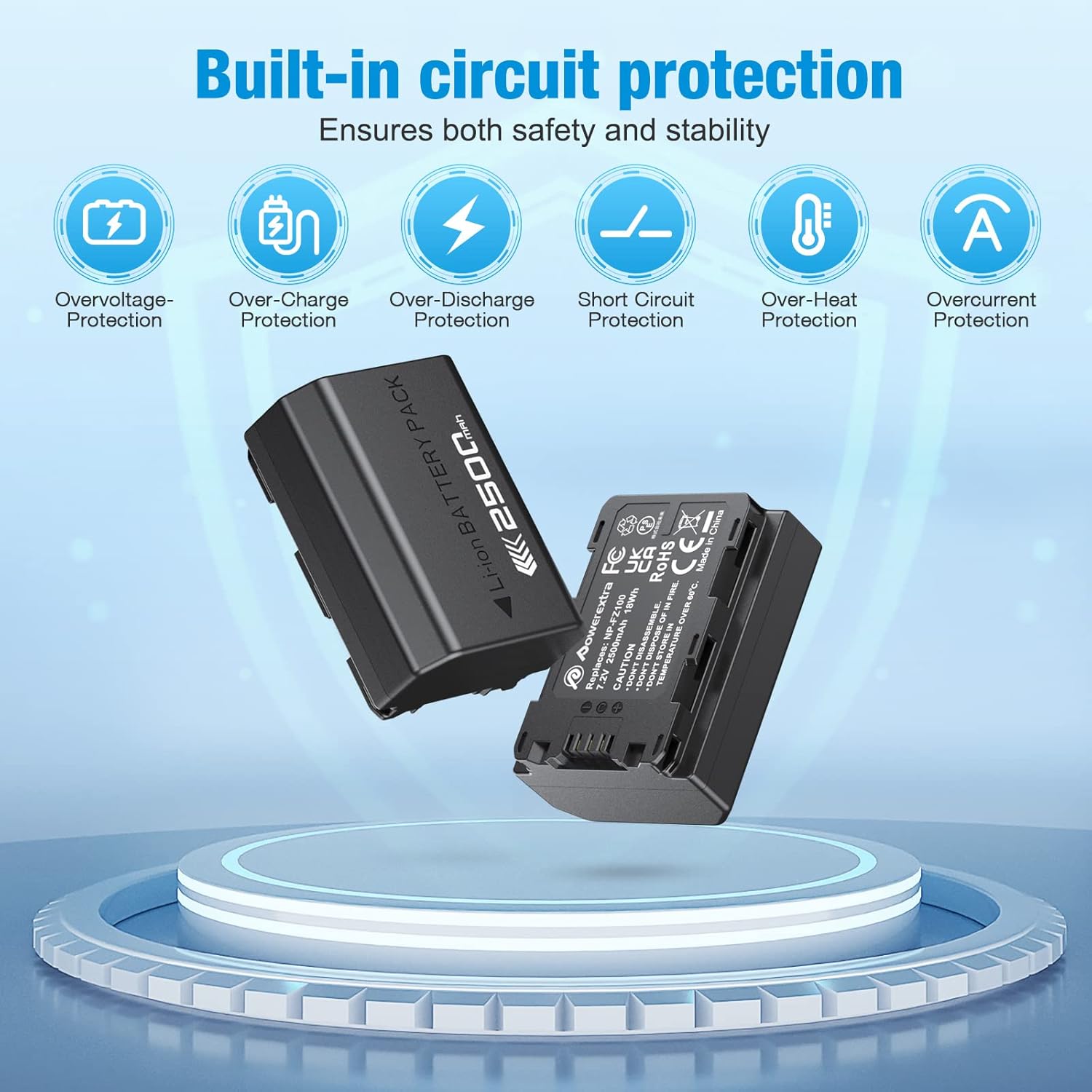 NP-FZ100 Battery and Triple Fast Charger with LCD Display for Sony A7iii, A7iv, A7C, FX3, FX30, A9, A6600, A6700, ZV-E1, ZV-E10ii, Alpha 9, A9S, A7R III, A7R IV, A7RV Camera - 3 Pack 2500mAh