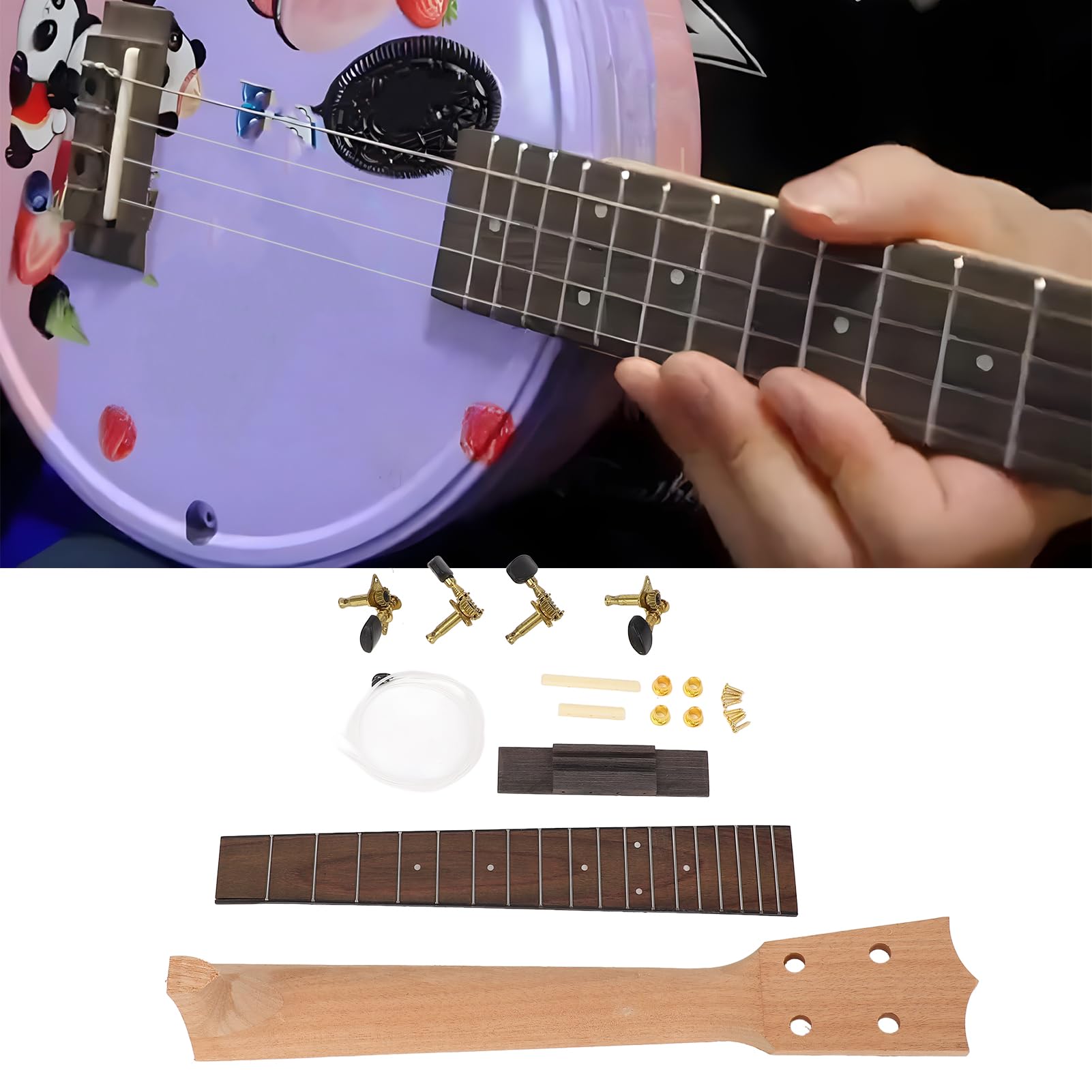 Kit per la Costruzione del Manico Dell'ukulele Artigianale, Set di Manopole e Ponticelli per Tastiera in Palissandro il Divertimento della Famiglia