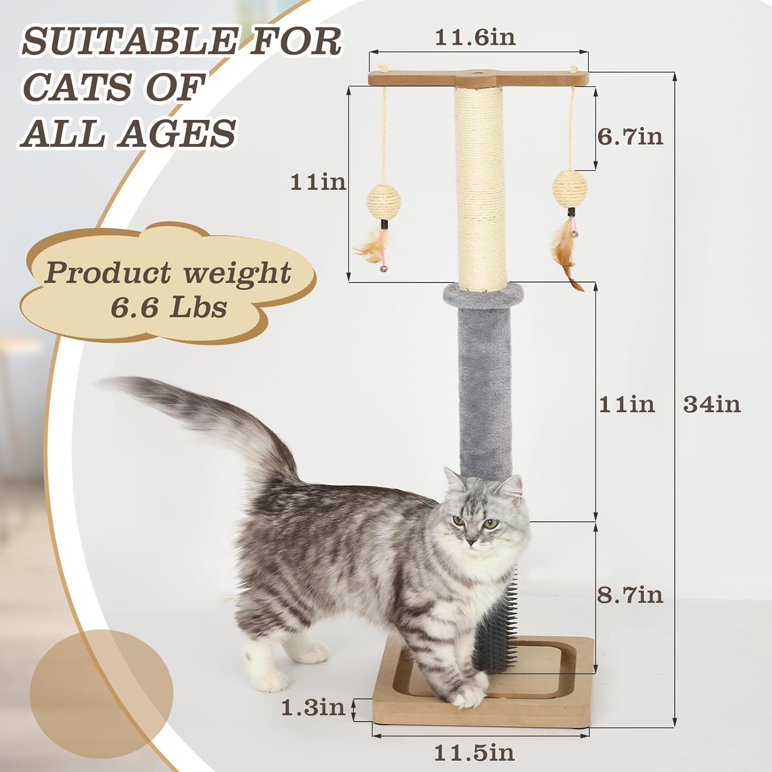 review Cat Scratching Post, Cat Scratcher Post with Interactive Track Toys for Indoor Cats and Kittens, 34 Inch Tall