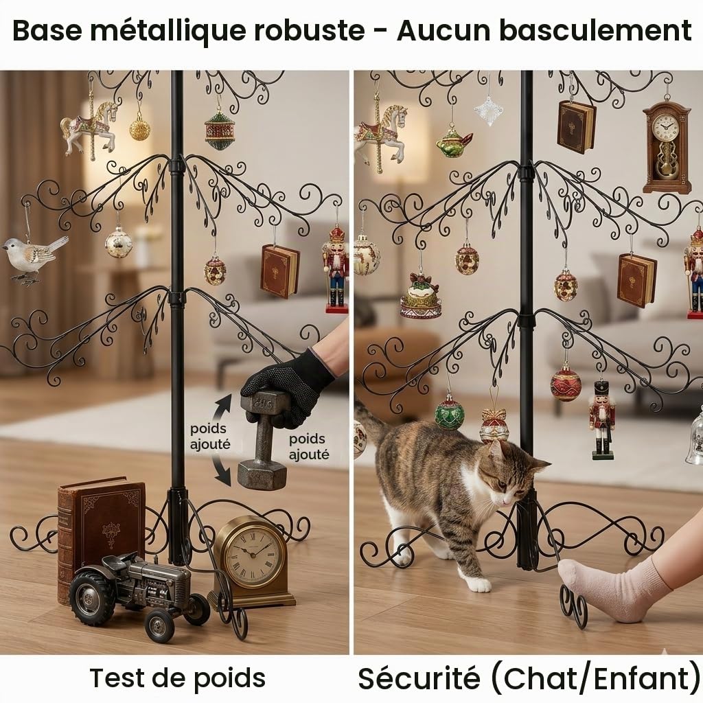 HOHIYA Support de Sapin de Noël en Métal 213 cm Base Stable et Robuste pour Arbre de Fête Décoration Intérieur Support de Cadeaux Noir
