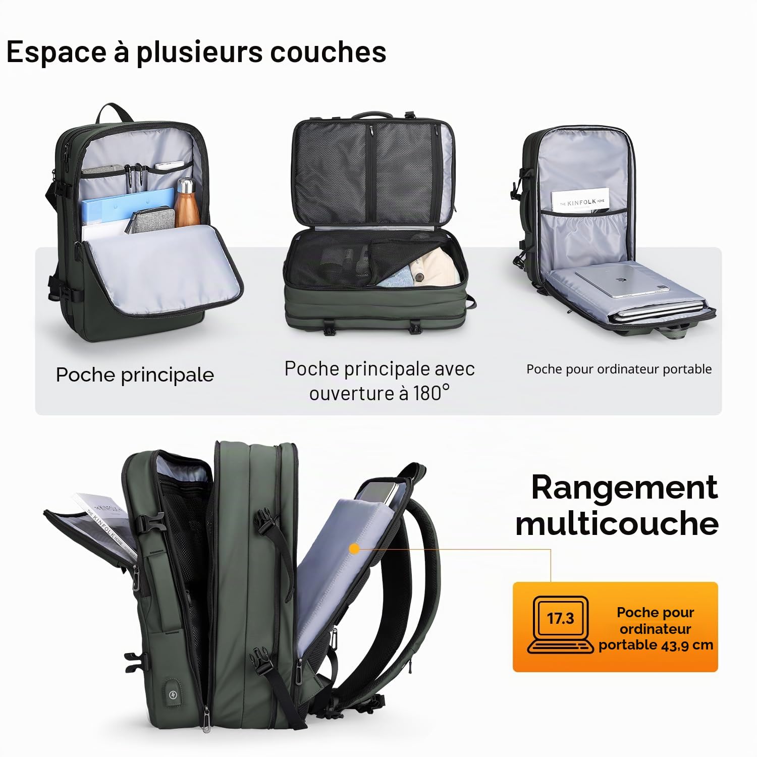 Mark Ryden Sac à dos extensible pour ordinateur portable de 17" 30 à 40 l - Fermeture éclair YKK
