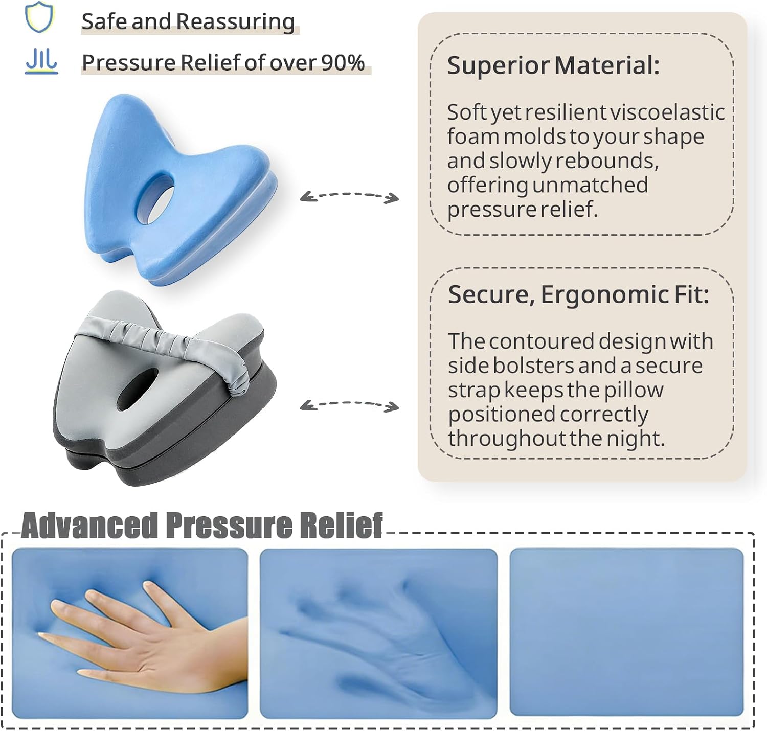 Memory Foam Knee Pillow for Side Sleepers, Gary with Adjustable Strap for Hip & Spine Alignment, Relieves Sciatica, Back & Joint Pain, Leg Cushion for Comfortable Sleep