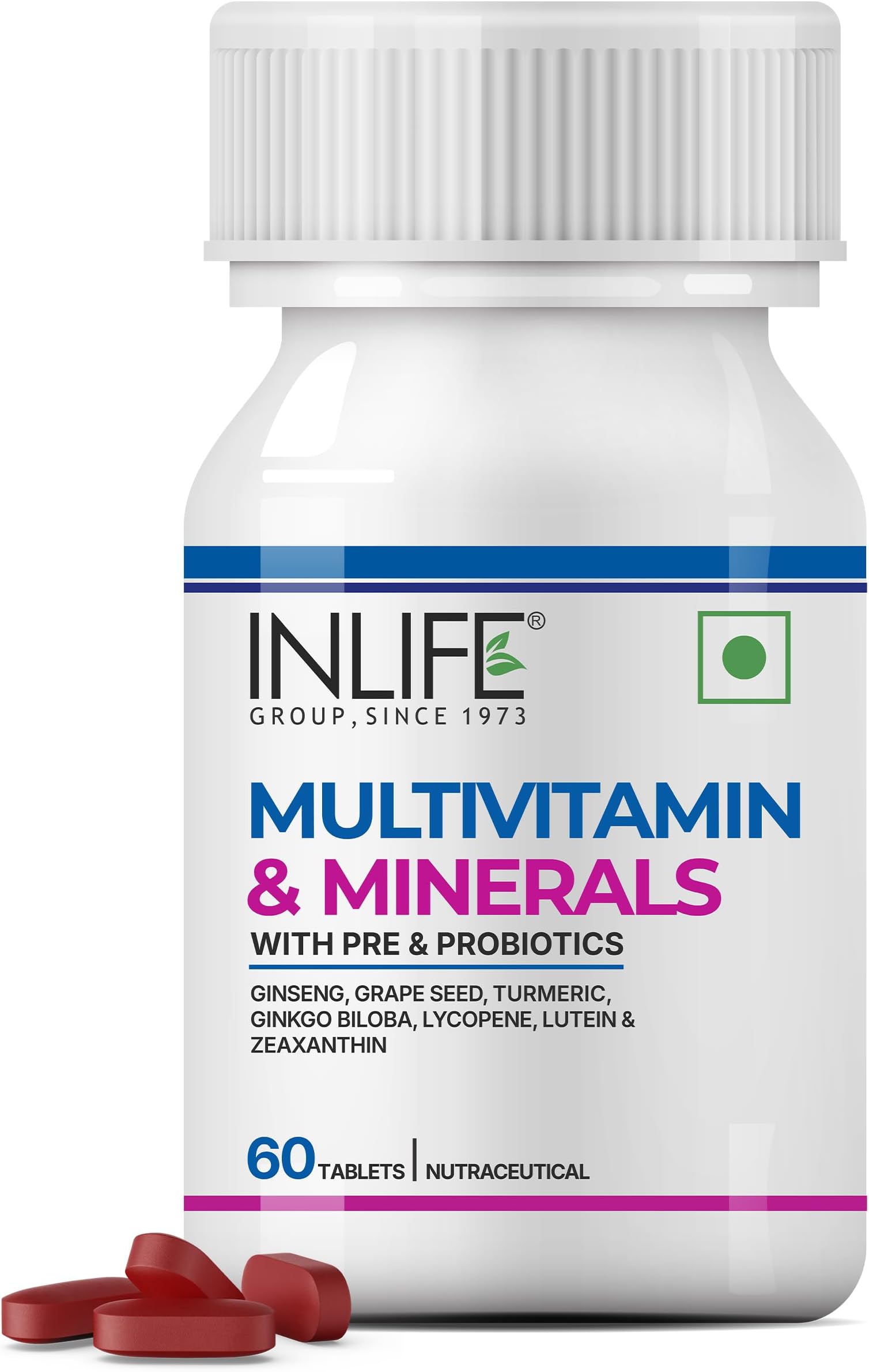 INLIFE Multivitamin & Minerals Supplement, Men Women, 60 Tablets