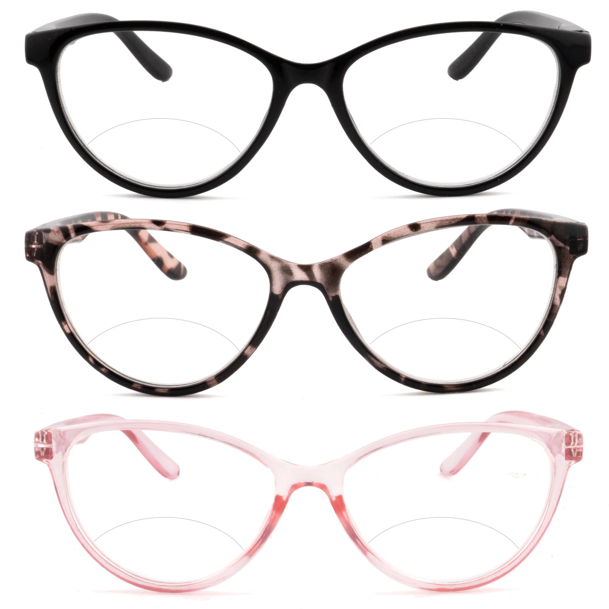 3 Pack Bifocal Reading Glasses for Women, Blue Light Blocking Cat Eye Computer Readers,New No line Bifocal reader Anti UV Ray/Eye Strain/Glare 1.5