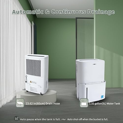 Miniatura 2 de Uhome Deshumidificador de 120 pintas con manguera de drenaje, deshumidificador silencioso de 6000 pies cuadrados para el hogar, sótanos, almacenes y