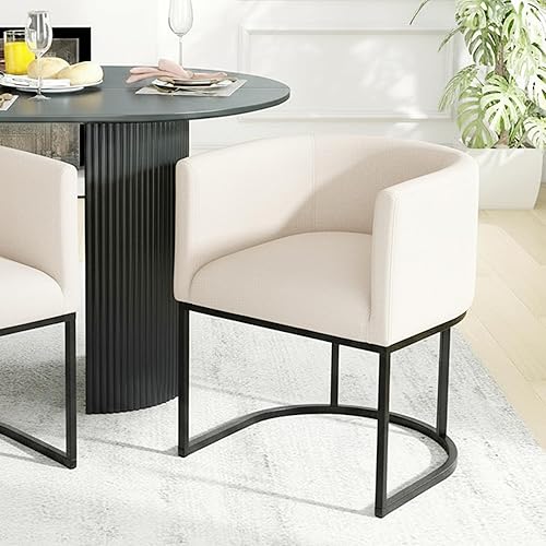 Miniatura 55 de HNY Juego de 4 sillas de comedor tapizadas modernas de mediados de siglo con brazos, sillas contemporáneas de lino para cocina y comedor, silla