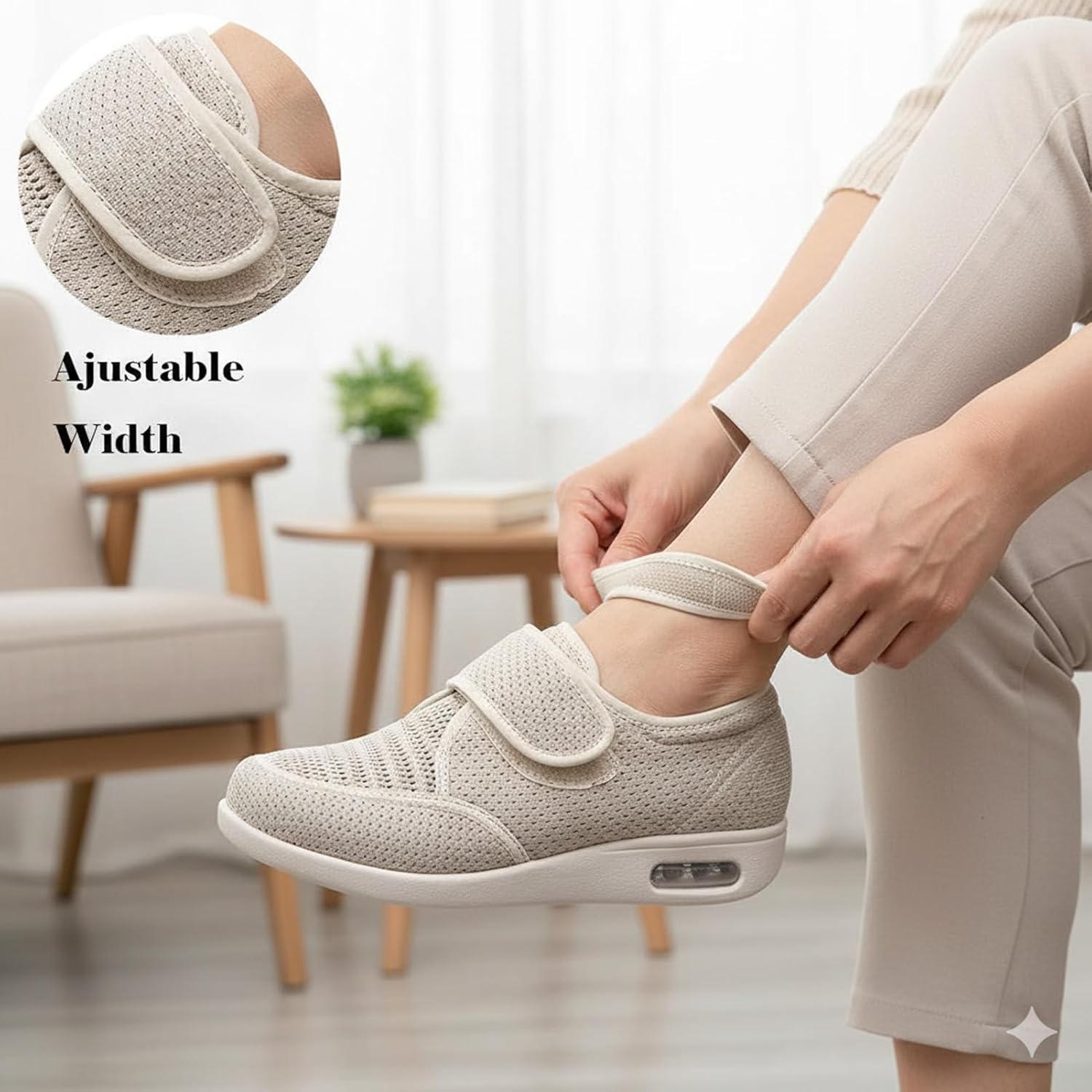 Stylish Diabetic Shoes, Wide Width Elderly Shoes, Adjustable Closure Lightweight Breathable Walking Shoes, Comfortable Edema Sneakers for Swollen Feet