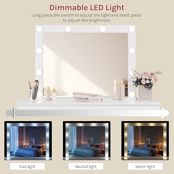 WOLTU Dressing Table with Lights and Socket Strip
