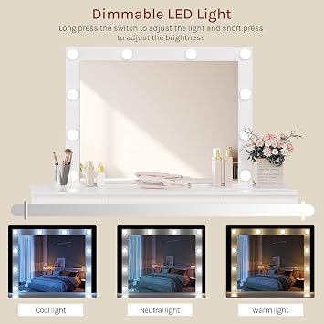 WOLTU Dressing Table with Lights and Socket Strip