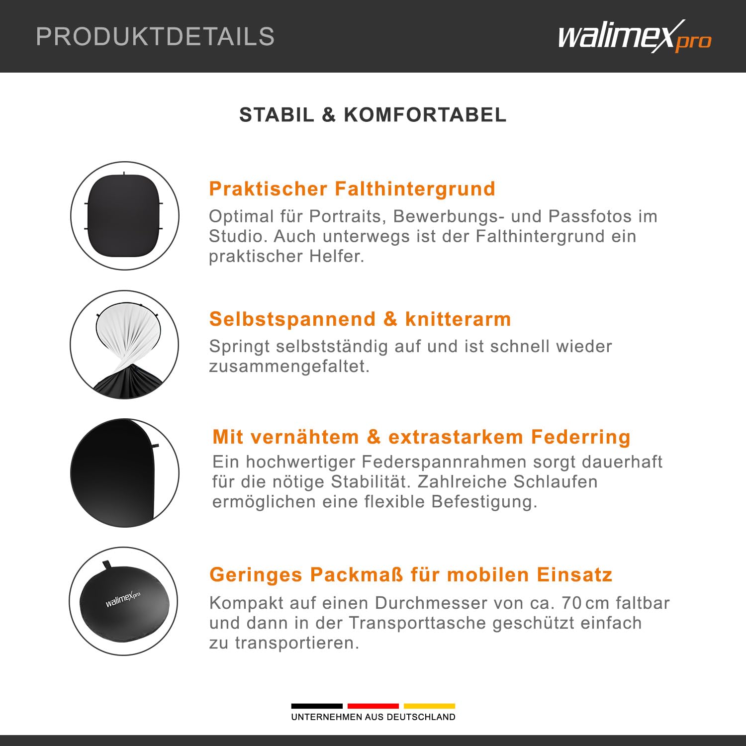 Walimex pro Falthintergrund (200 x 230 cm) schwarz/weiß, 20755