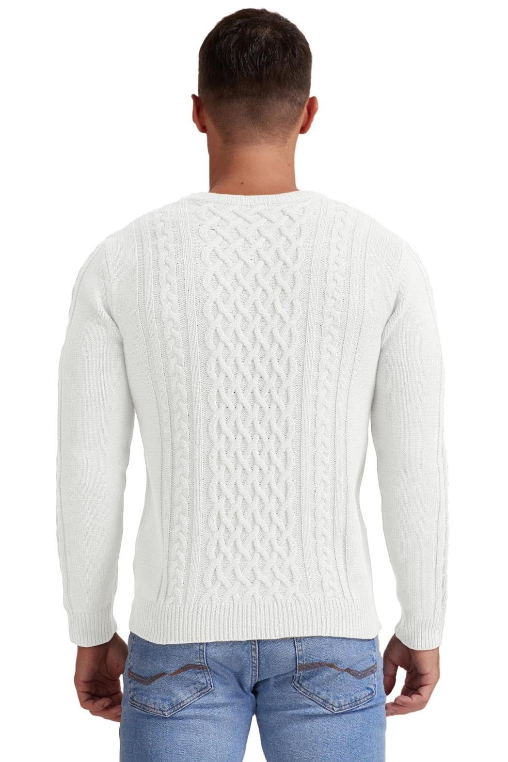Hisir Pull Homme Hiver Cablé épais Col Rond Chaud Manches Longues Pullover Tricoté Col Rond Pulls Hommes