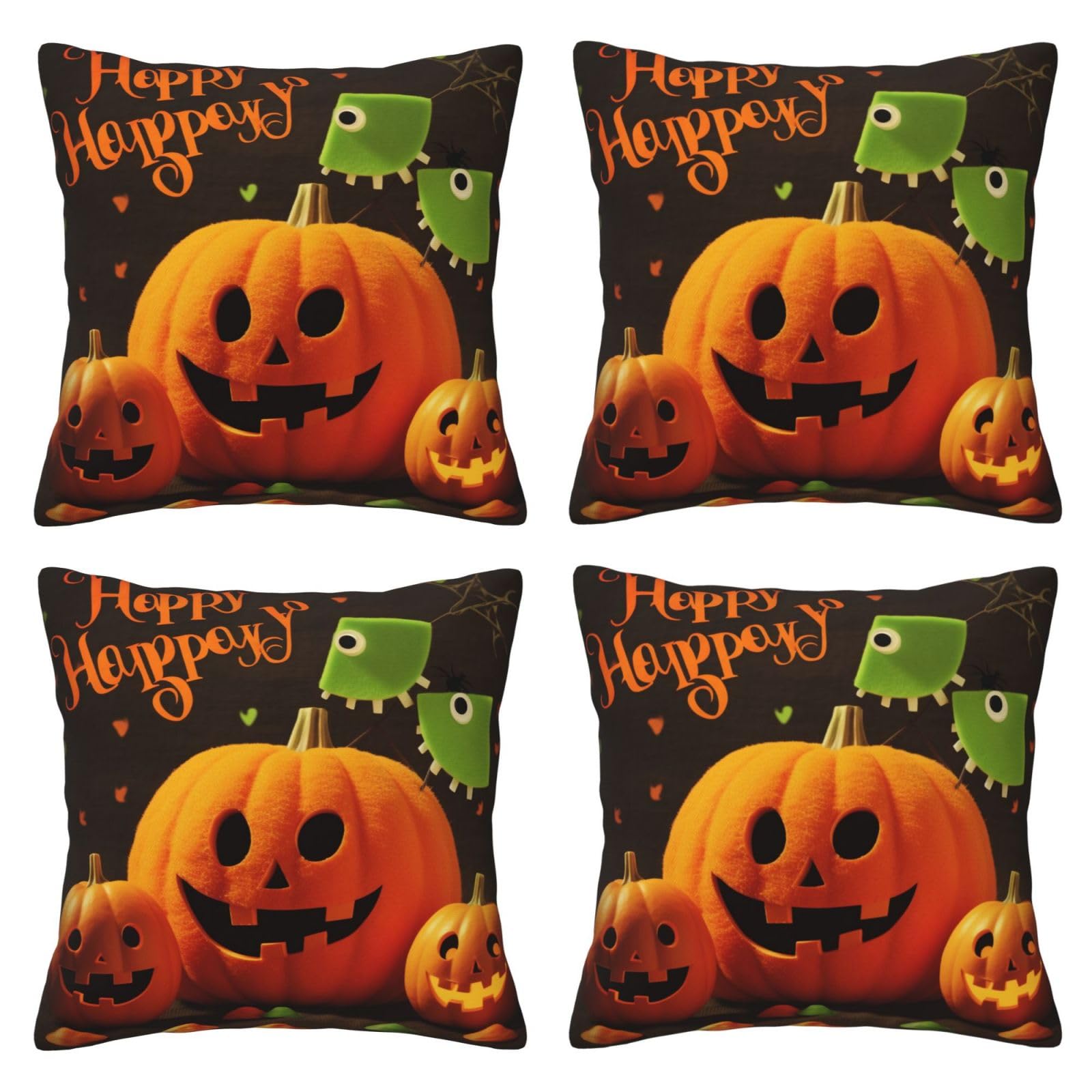 Happy Halloween Throw Pillow Cases 4 Pack Square Pillowcases Super Soft Pillow Protectors With Zipper for Couch Livingroom Sofa Bed Office Car,30x30 CM