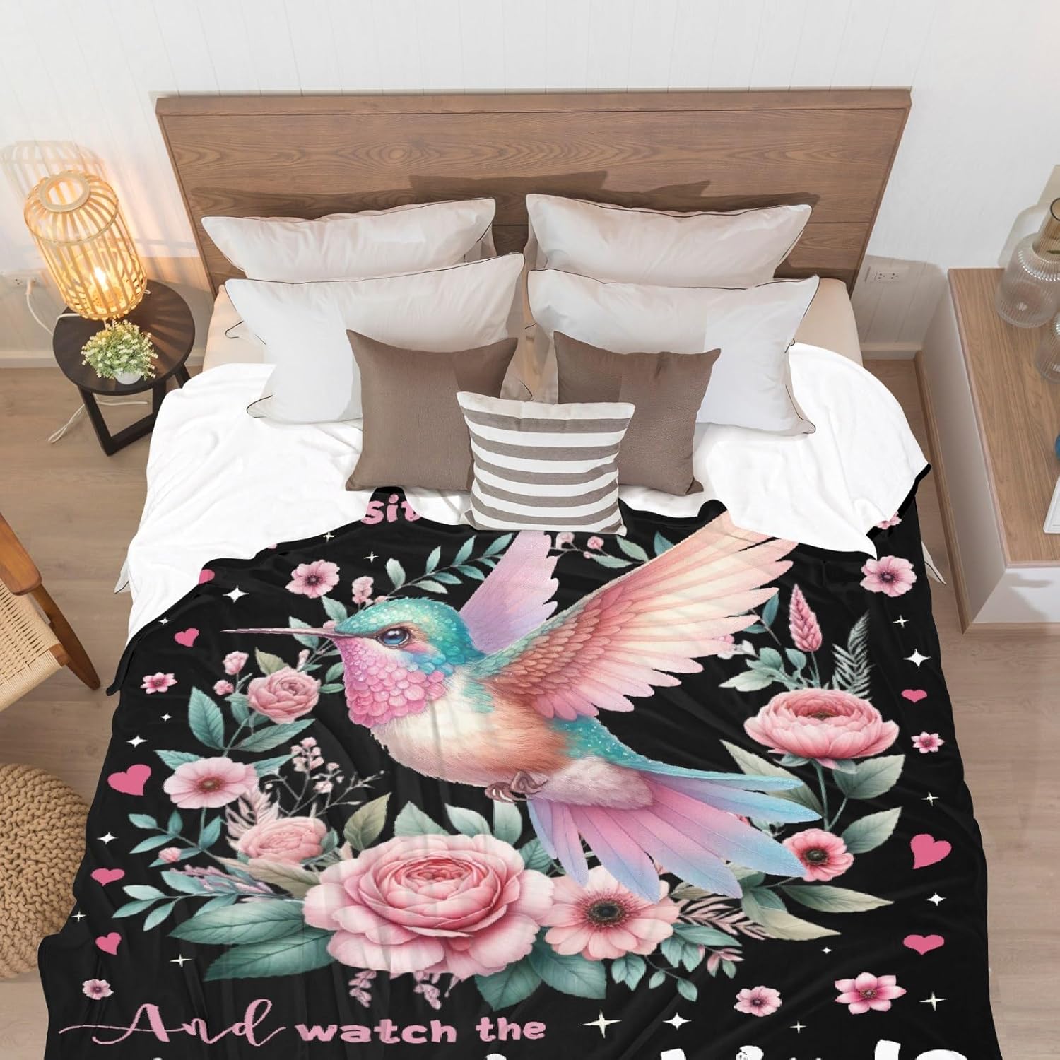 Hummingbird Blanket, Bird Gifts for Girls Women Birds Lovers,Watching Hummingbirds Floral Print Throw, Plush Flannel Bird Quilt for Bed Sofa Travel, 40''x 50'' for Kids - Image 4