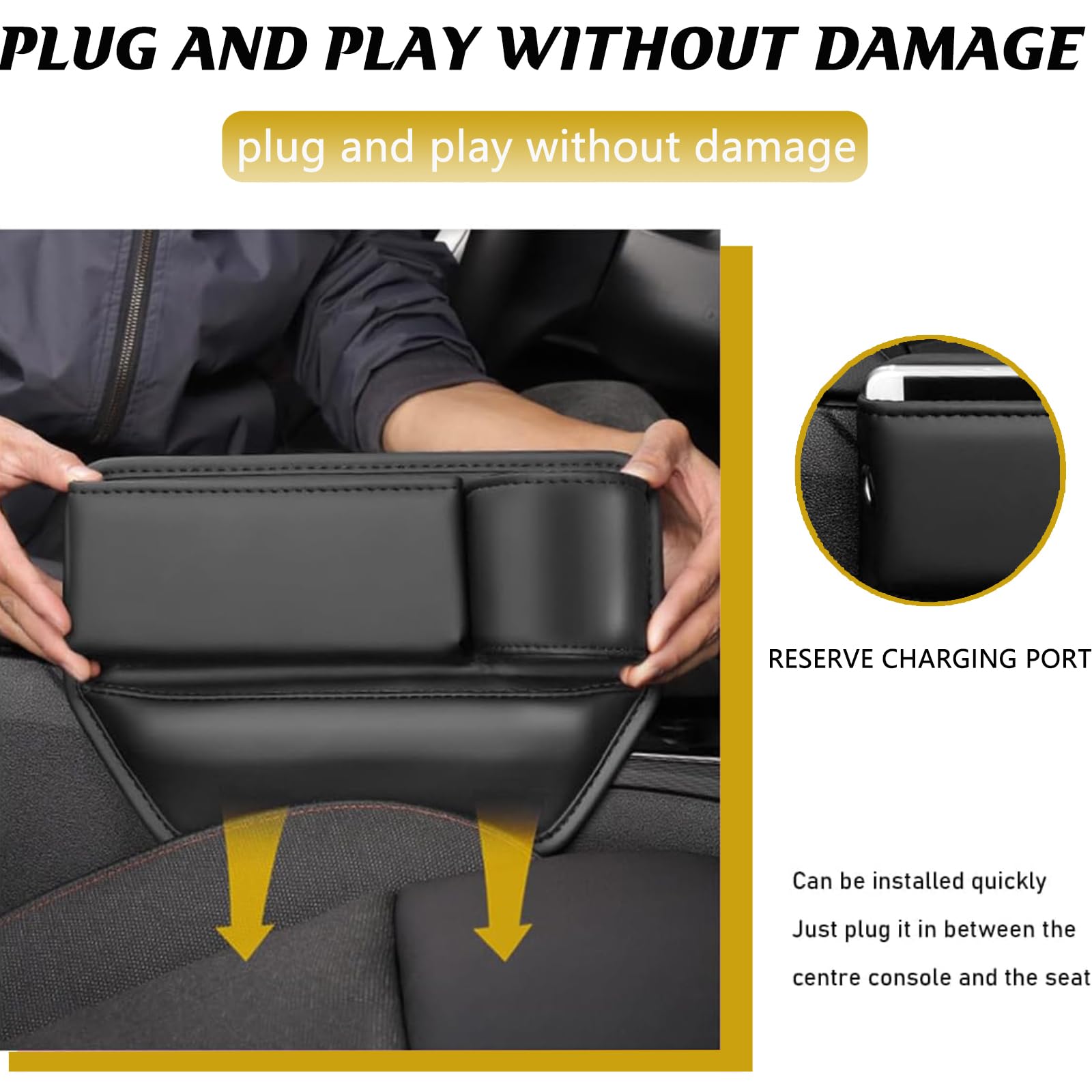 Scatola portaoggetti per sedili auto, organizer anteriore – tasche laterali universali con foro per i sedili dell'auto con foro di ricarica USB per telefoni cellulari, portafogli, monete, bicchieri