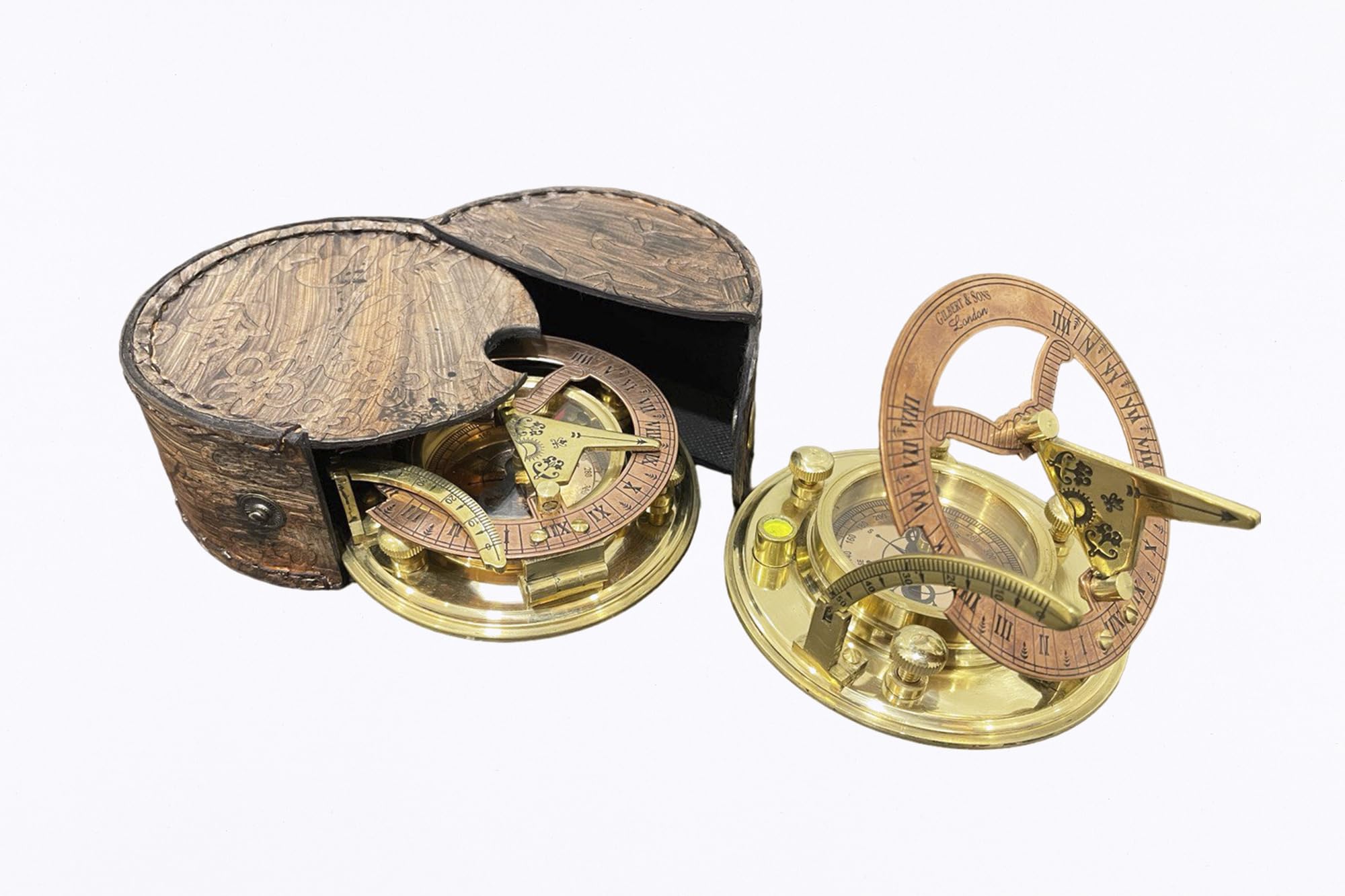 Averex Solid Brass Directional Magnetic Push Button Compass Nautical Gifting Compass Vintage Style with New Protective Wooden Case Cover