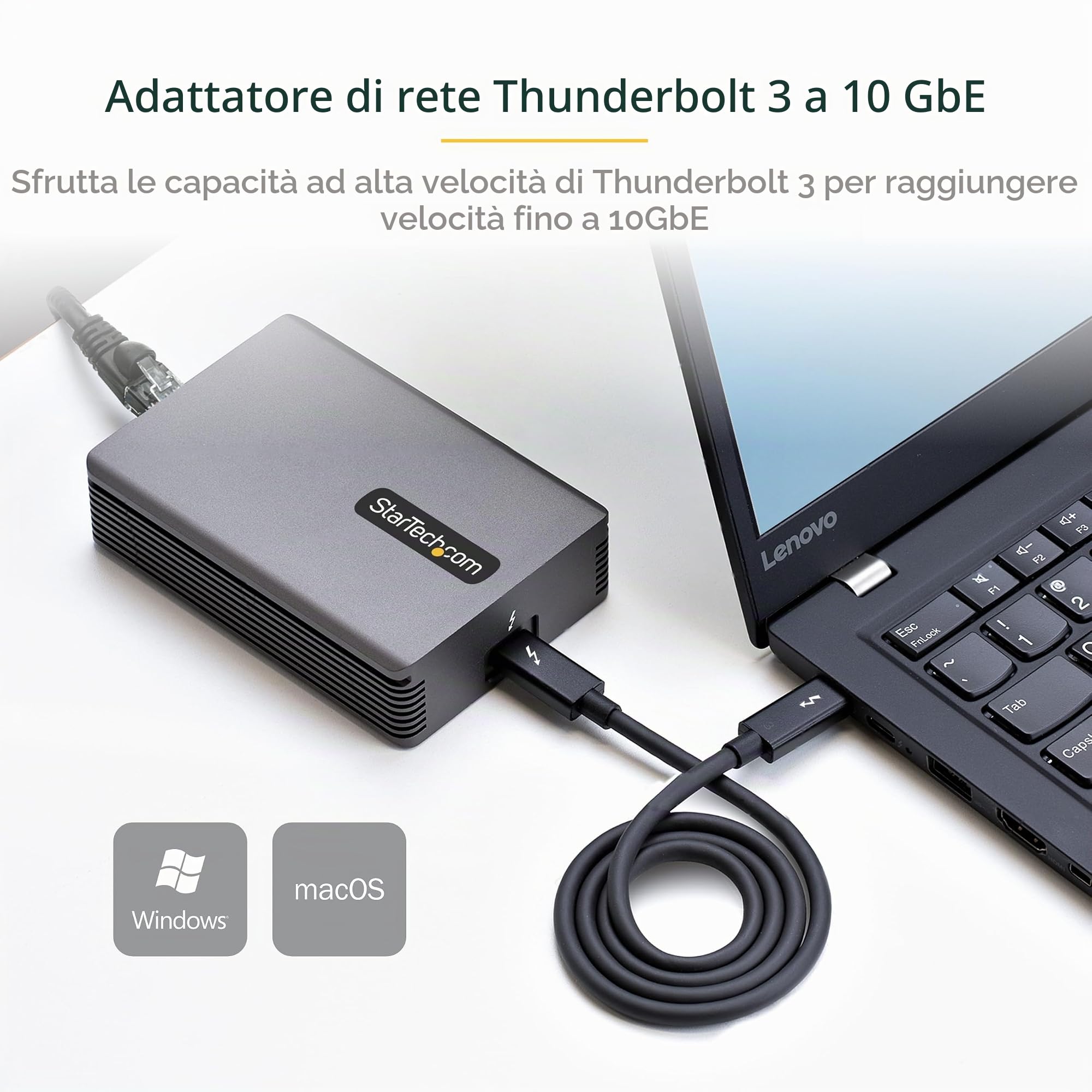 StarTech Adattatore Thunderbolt 3 a Ethernet 10GbE, Win/Mac (TB310G2) | Uscita RJ45, NIC 10GBASE-T/5-2,5GBASE-T, Adattatore di Rete LAN