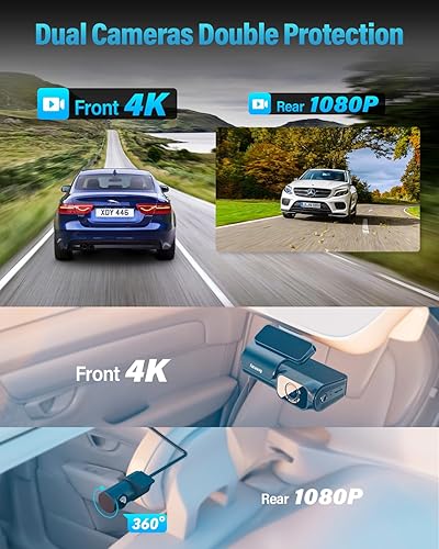Miniatura 2 de Cámara de tablero frontal y trasera 4K, velocidad GPS WiFi de 5 GHz incorporada, control de voz, tarjeta SD gratuita de 64 GB, cámara de tablero