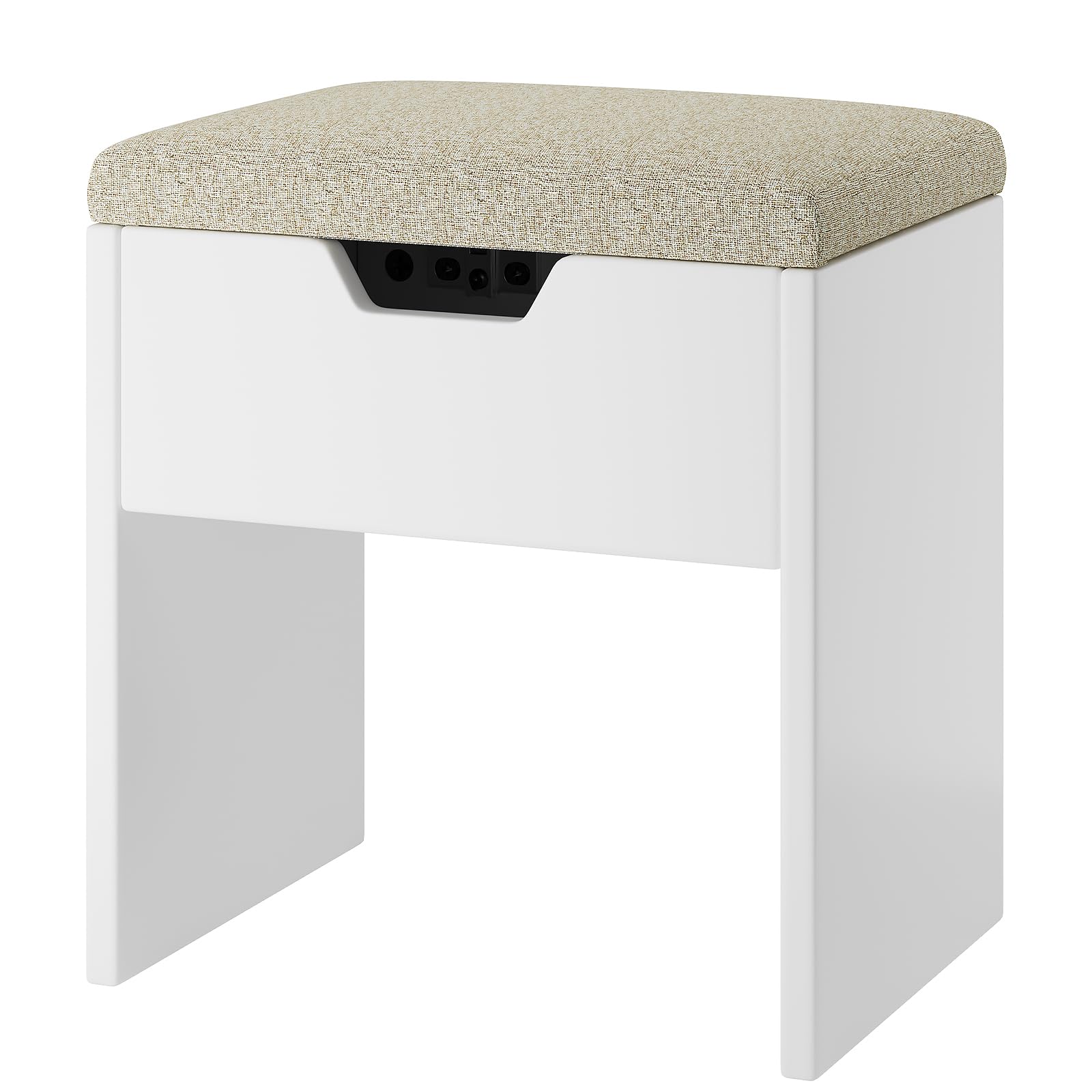 TRIUMPHKEY Taburete de Tocador con Almacenaje, Taburetes de Maquillaje, Silla Tocador de Maquillaje para Dormitorio, Reposapiés con Almohadilla Taburete Tapizado Moderno, Blanco