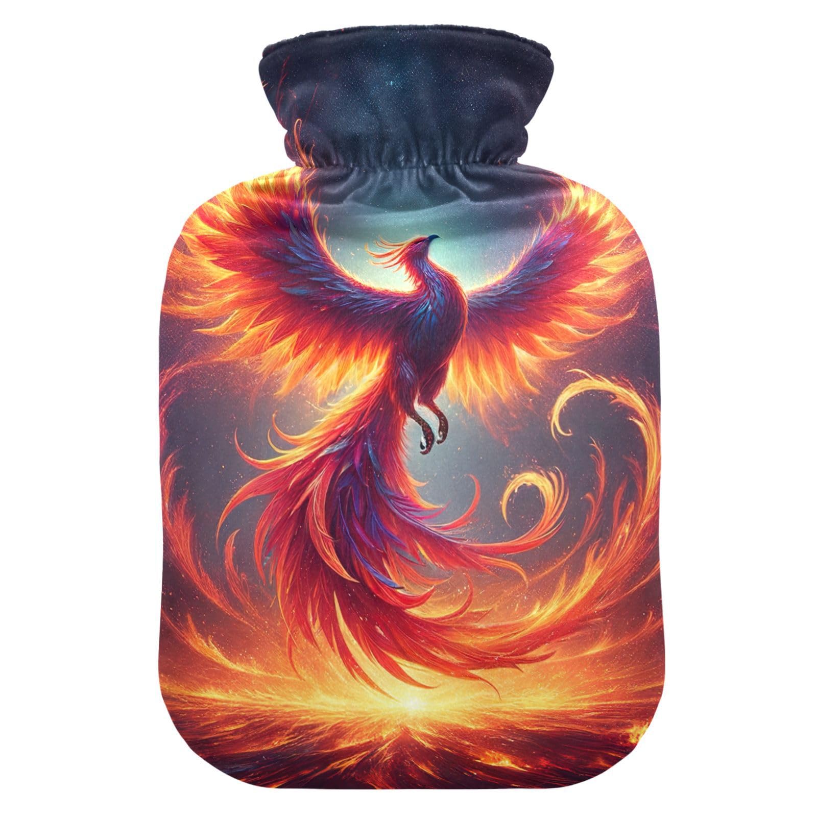 Fiery Phoenix Rising Dark Hot Water Bottles with Soft Cover Bed Hand Feet Warmer Winter Gift Hot Water Bag for Neck, Shoulder and Menstrual Cramps, 2L