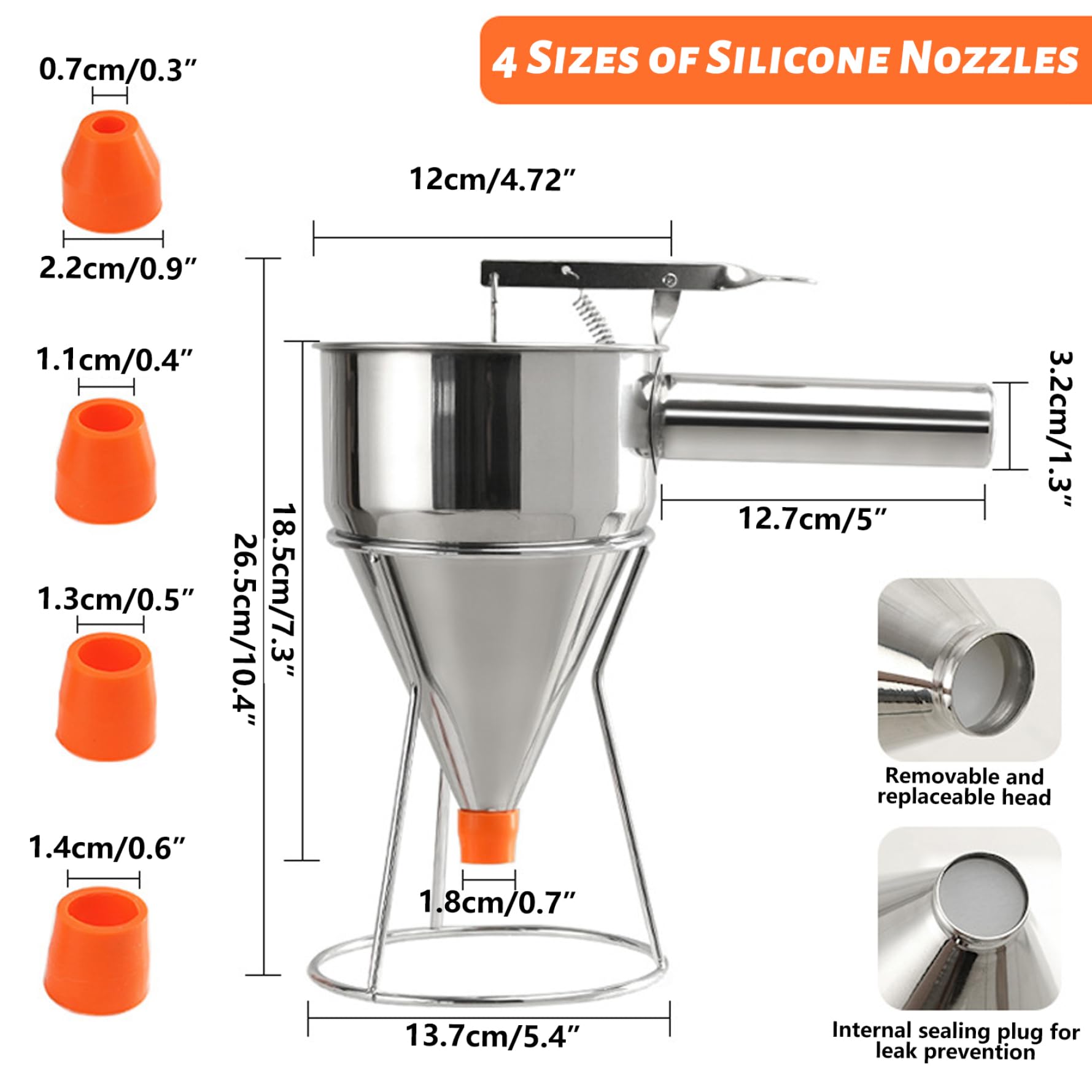 Dispenser per preparato per Pancake Dispenser per pastella per Pancake Manuale in Acciaio Inox a Imbuto per Torte con Supporto Strumento per la Cottura di Cupcake Waffle preparati per Muffin