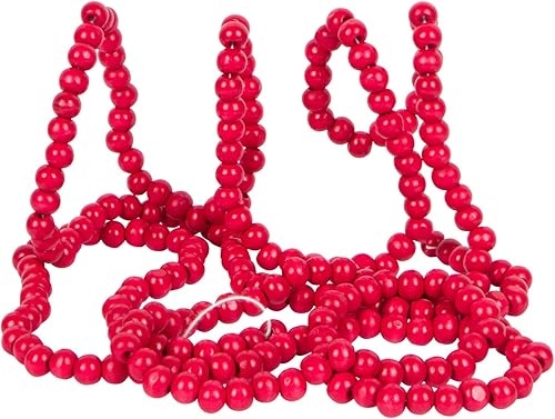 One Holiday Way Guirnalda de cuentas de madera de color rojo brillante rústico de 9 pies de largo para decoración del árbol de Navidad, cuentas