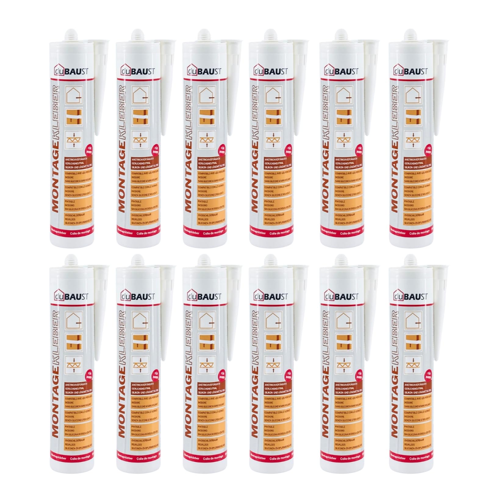12x dubaust Montagekleber Universal Weiß – Holz, Styropor, Stein, Zierleisten - 511g - AMK24