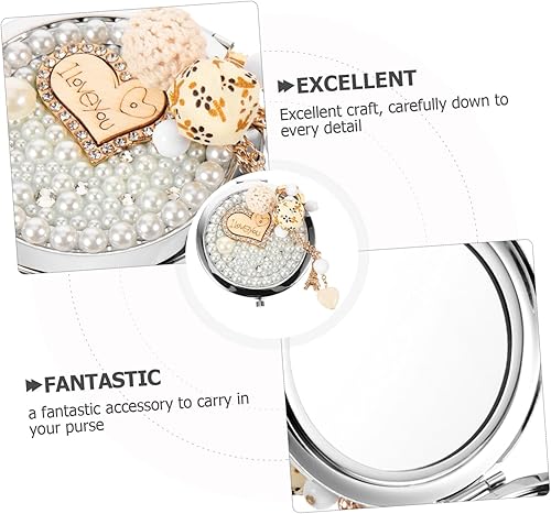 Miniatura 8 de Mini espejo de maquillaje, cartera de viaje, billeteras de metal, espejo compacto con borla de corazón amoroso, espejo cosmético, espejo de aumento