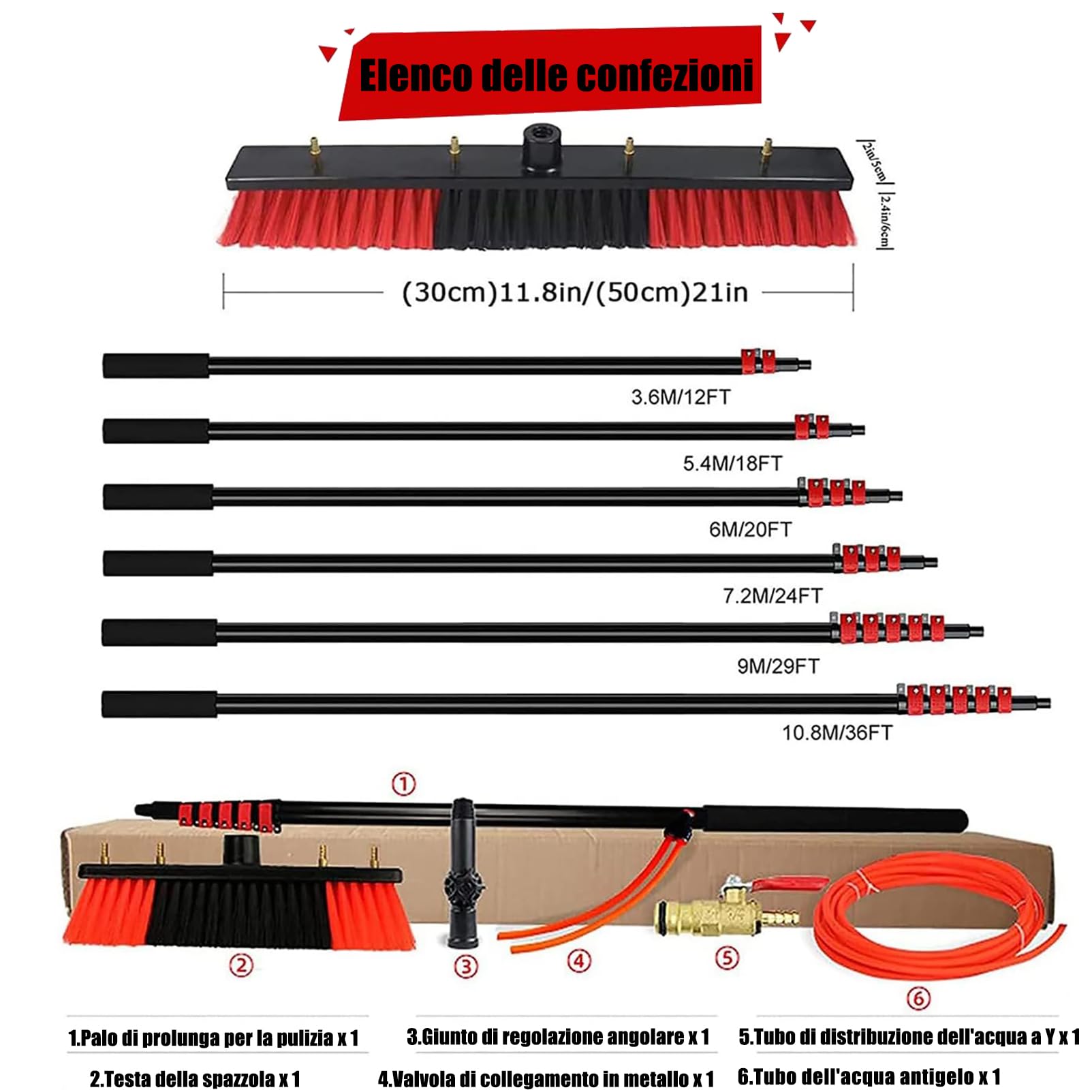 Kit Pulizia Pannelli fotovoltaici 7 Metri Alluminio Estensibile per Lavaggio Pannelli fotovoltaici Palo da 3.6a 10.8m, Chiusura Perfetta Set di Lavaggio Attrezzatura palo di Pulizia