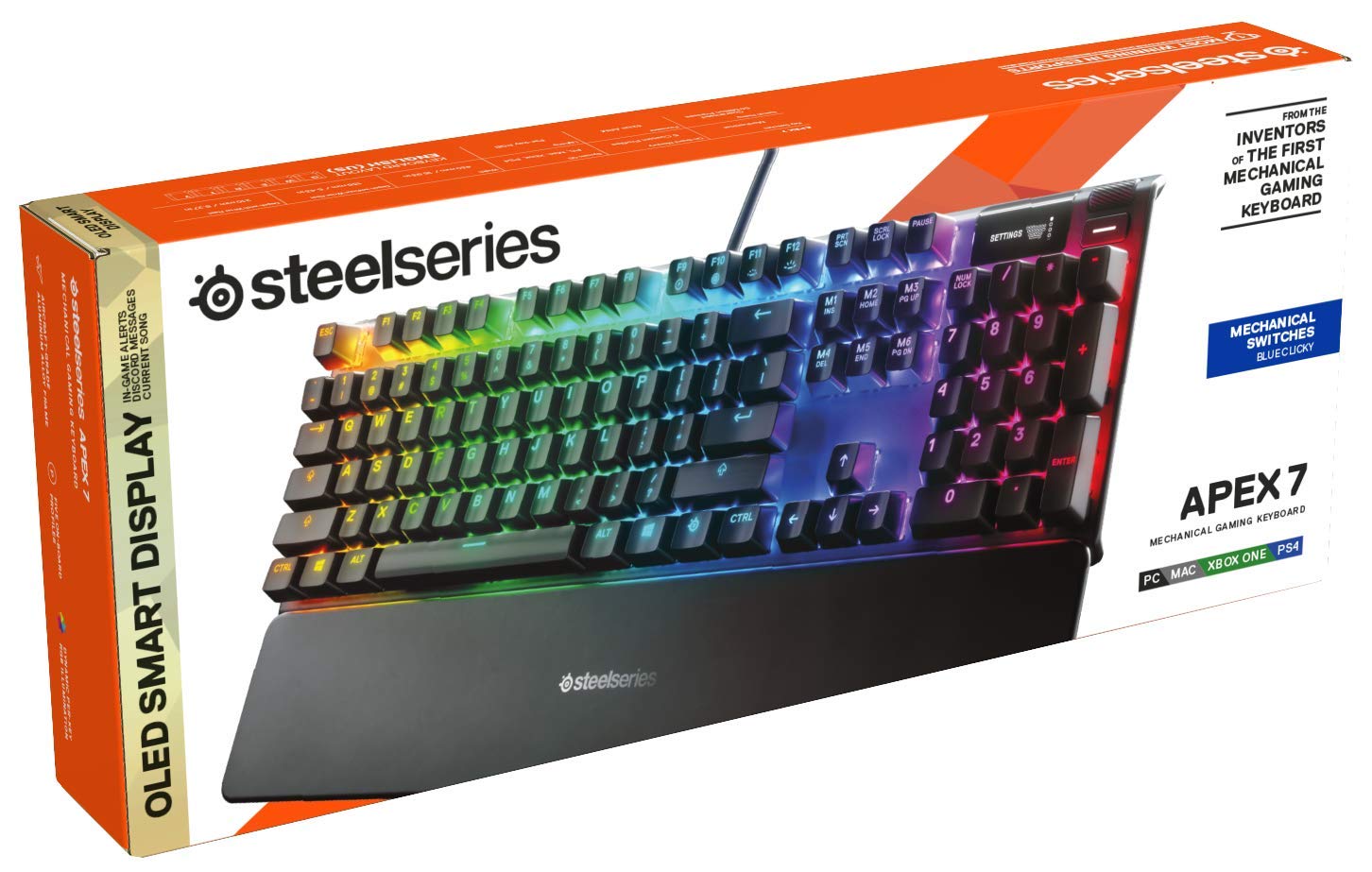 SteelSeries Apex 7 - Tastiera meccanica per videogiochi - Smart Display OLED - Retroilluminazione LED RGB - Switch Blu - Layout Tedesco (QWERTZ)