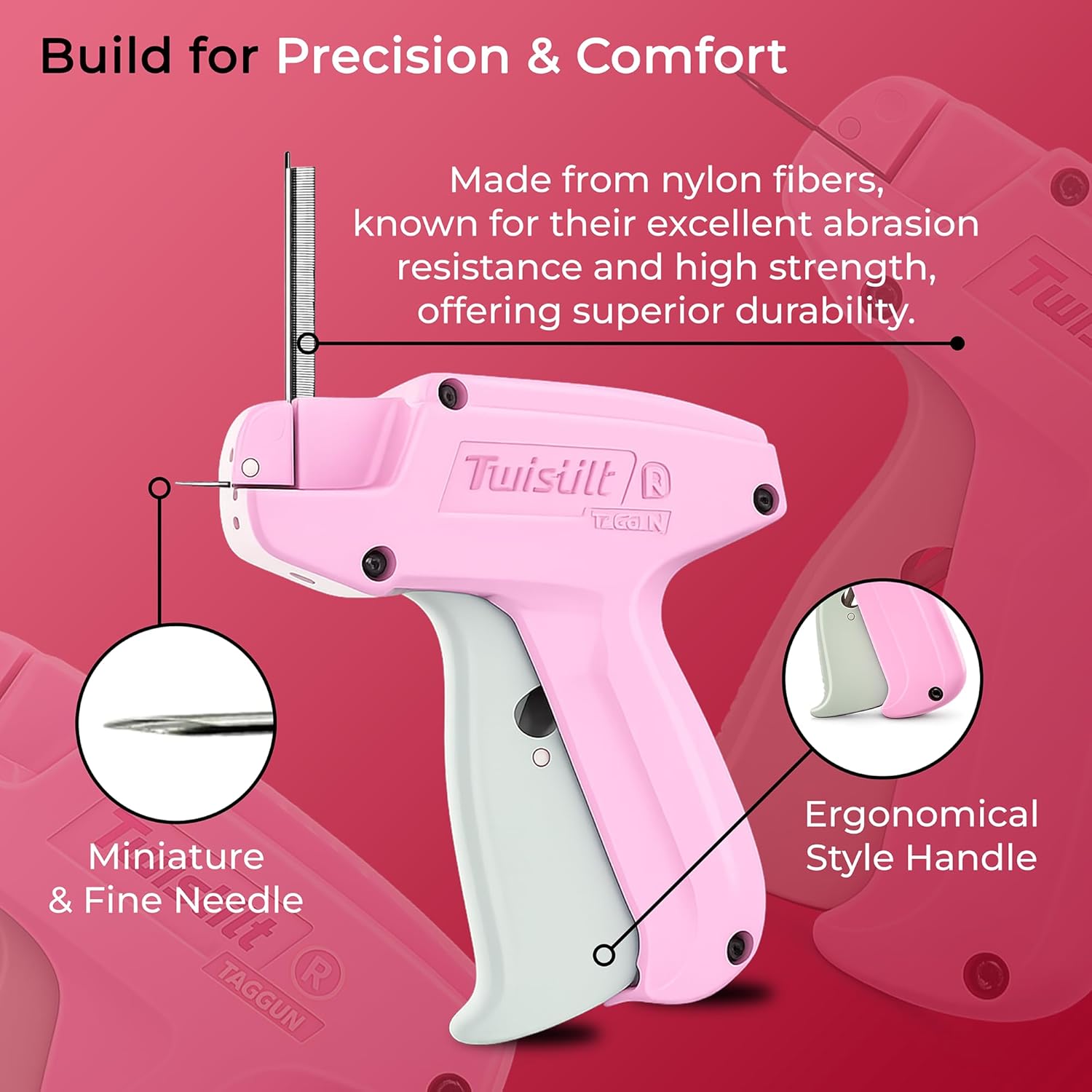 Stitch Gun for Clothes (Quick Fix Tool, Not a Sewing Machine), Handheld Clothing Tag Gun for Quick Clothing Repairs Includes 6 Needles, 1000 Black & 1000 White Fasteners (Pink) - Image 4