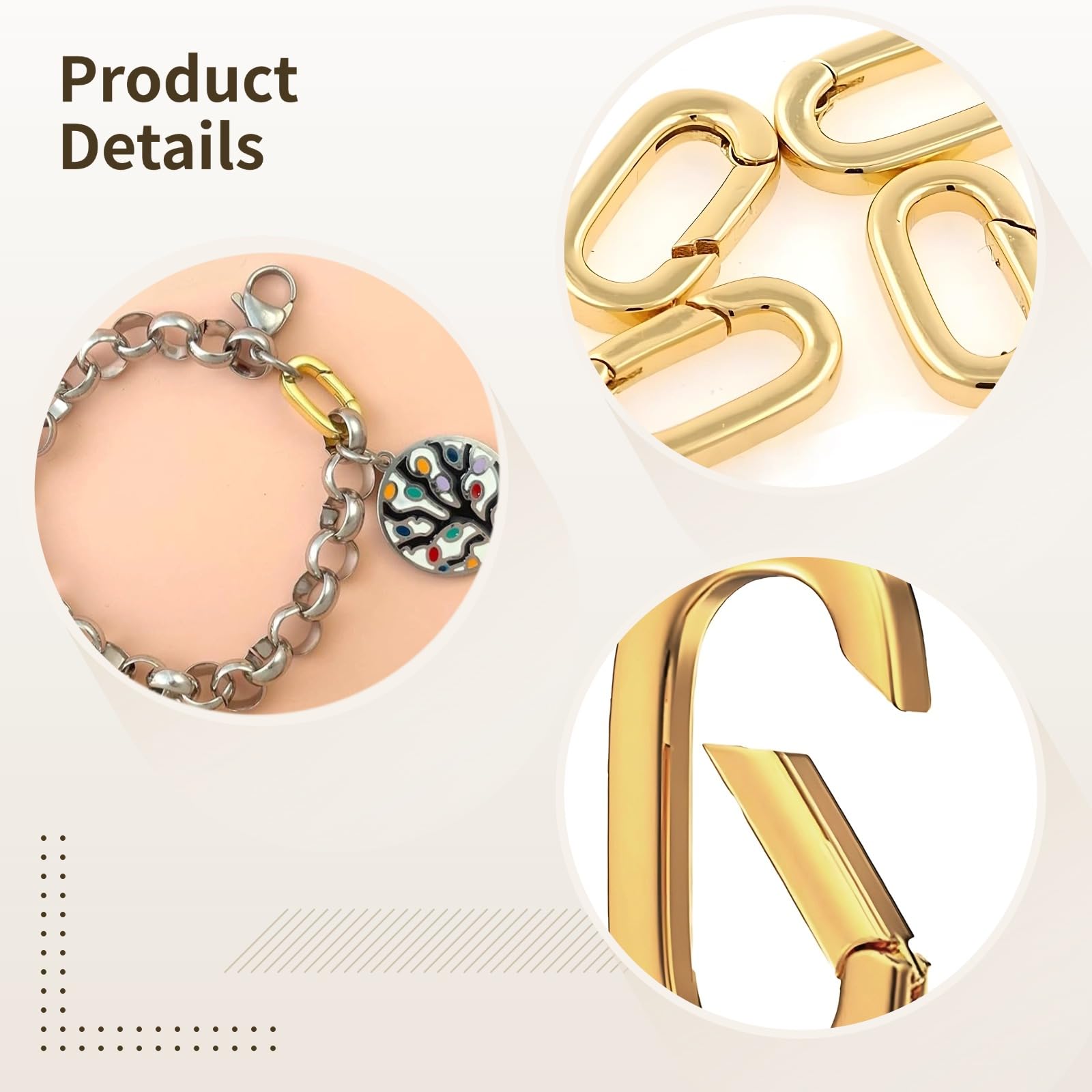 10 Stk. ovale Karabiner-Clips aus Messing, 18K vergoldet, Federverschlüsse für Schmuckherstellung, Karabinerverschlüsse für Kettenverkürzer, DIY-Schmuckzubehör, Schlüsselanhänger, Bastelarbeiten