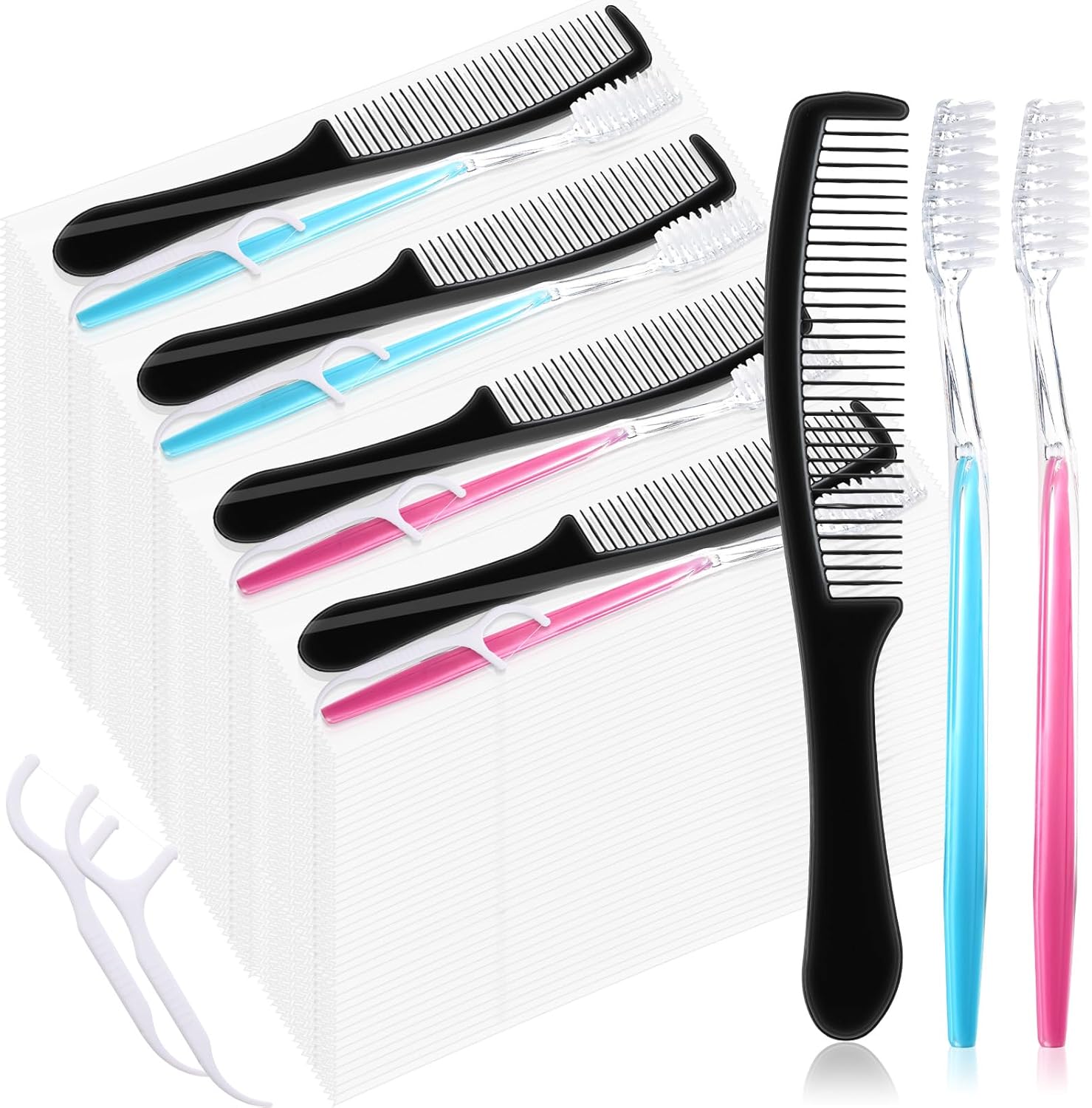 Sawysine 100 Set Travel Toothbrushes Set, Individually Wrapped Disposable Toothbrushes Bulk with Comb Dental Floss for Travel Hotel Shelter Homeless Nursing Home