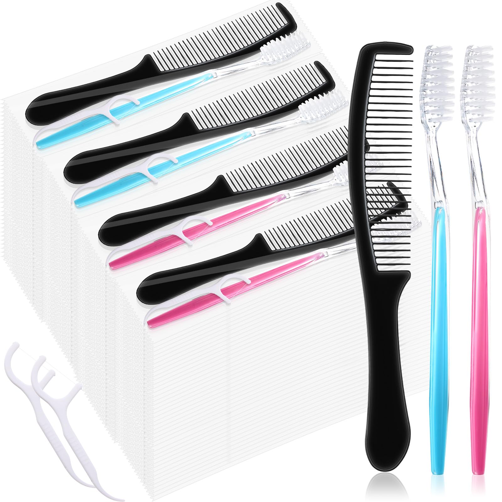 Sawysine Set di 100 spazzolini da denti da viaggio, confezionati singolarmente, usa e getta, con pettine, filo interdentale, per viaggi, hotel, rifugio, casa di cura