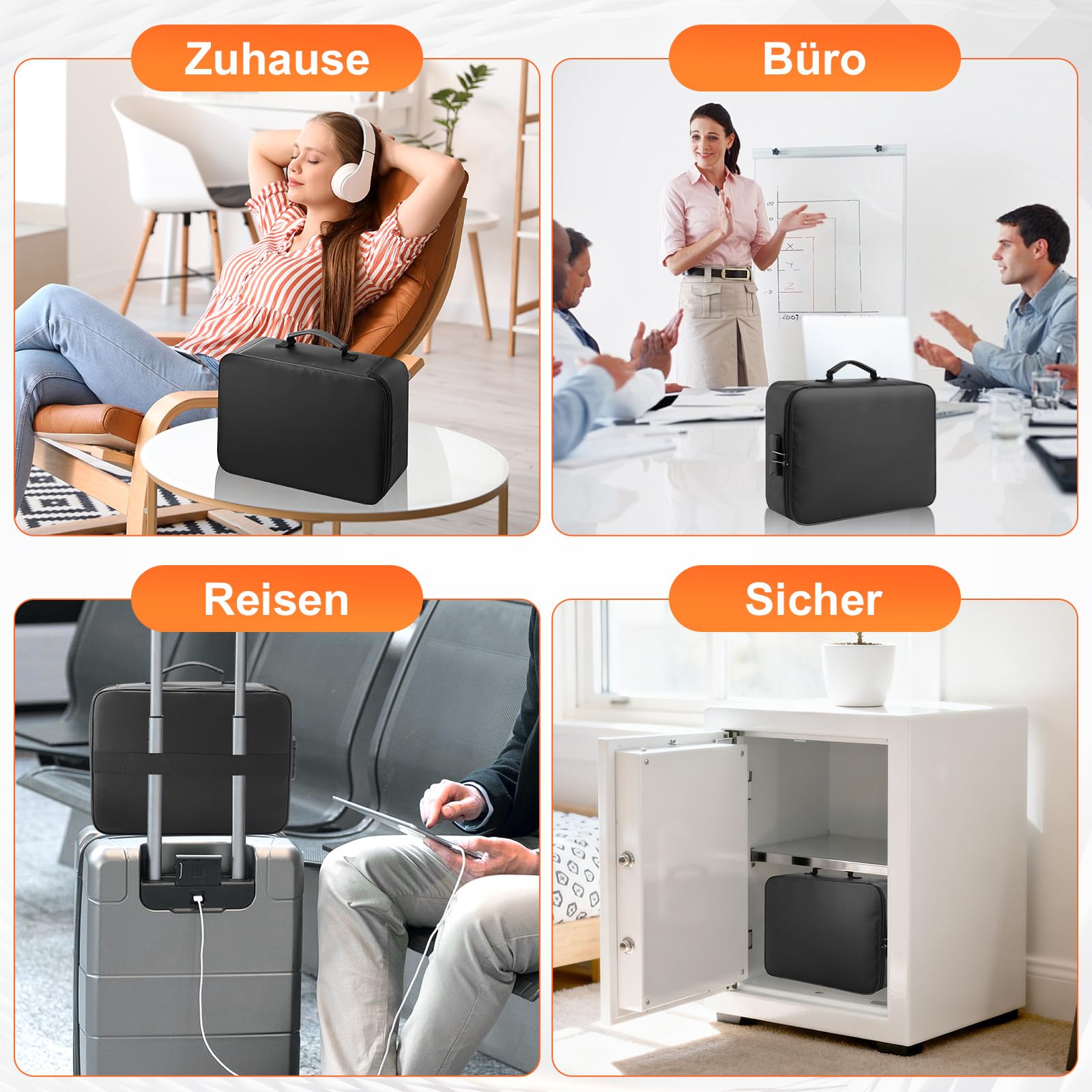 kanhiro Feuerfeste Dokumentenbox 2000℉– Wärmeisolierte Dokumententasche mit Schloss, Tragbarer Akten-Organizer für wichtige Dokumente, Zertifikate, Zuhause & Büro