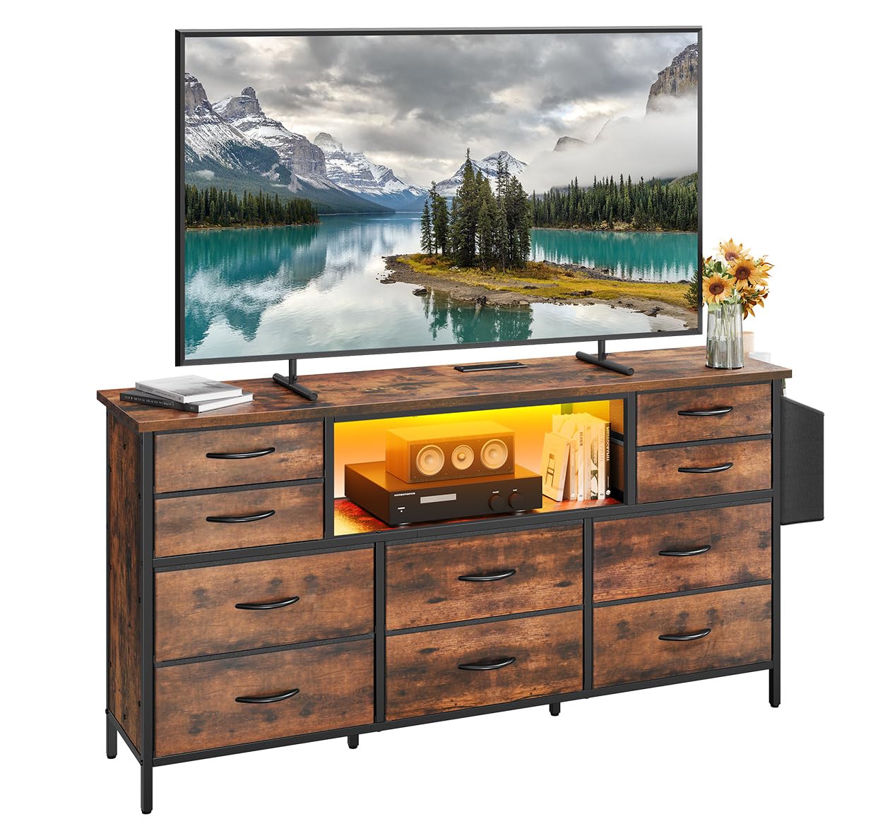 YITAHOME 140CM TV Cabinet, TV Stand Cabinet Unit for TVs up to 65 Inches with RGB LED Lighted TV Gaming Entertainment Center for PS5 with 10 Foldable Drawers and Shelves TV Stand Unit for Living Room — image 1