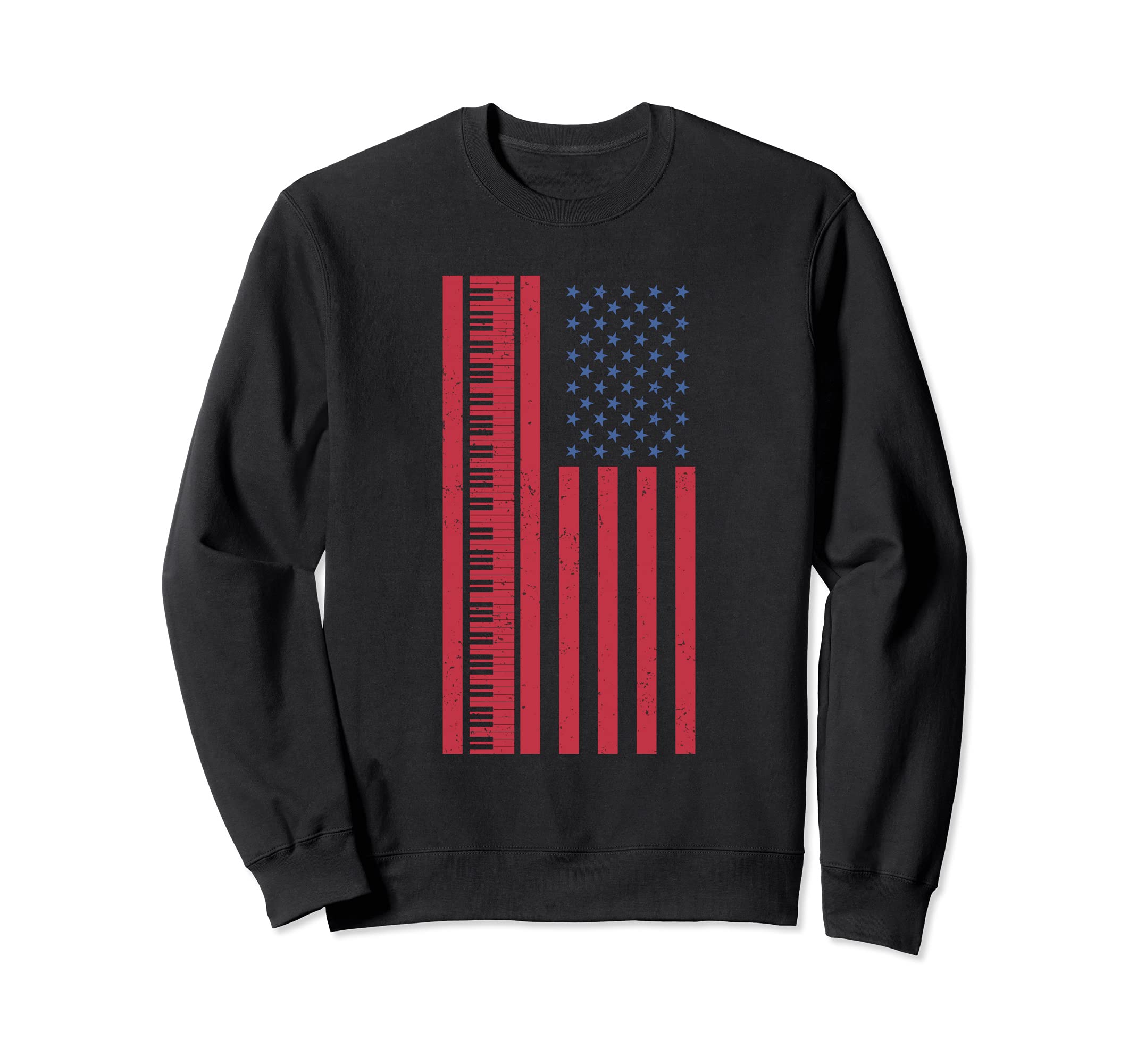 US Flag Keyboard Proud American Pianist Musician Piano Sweatshirt, Black