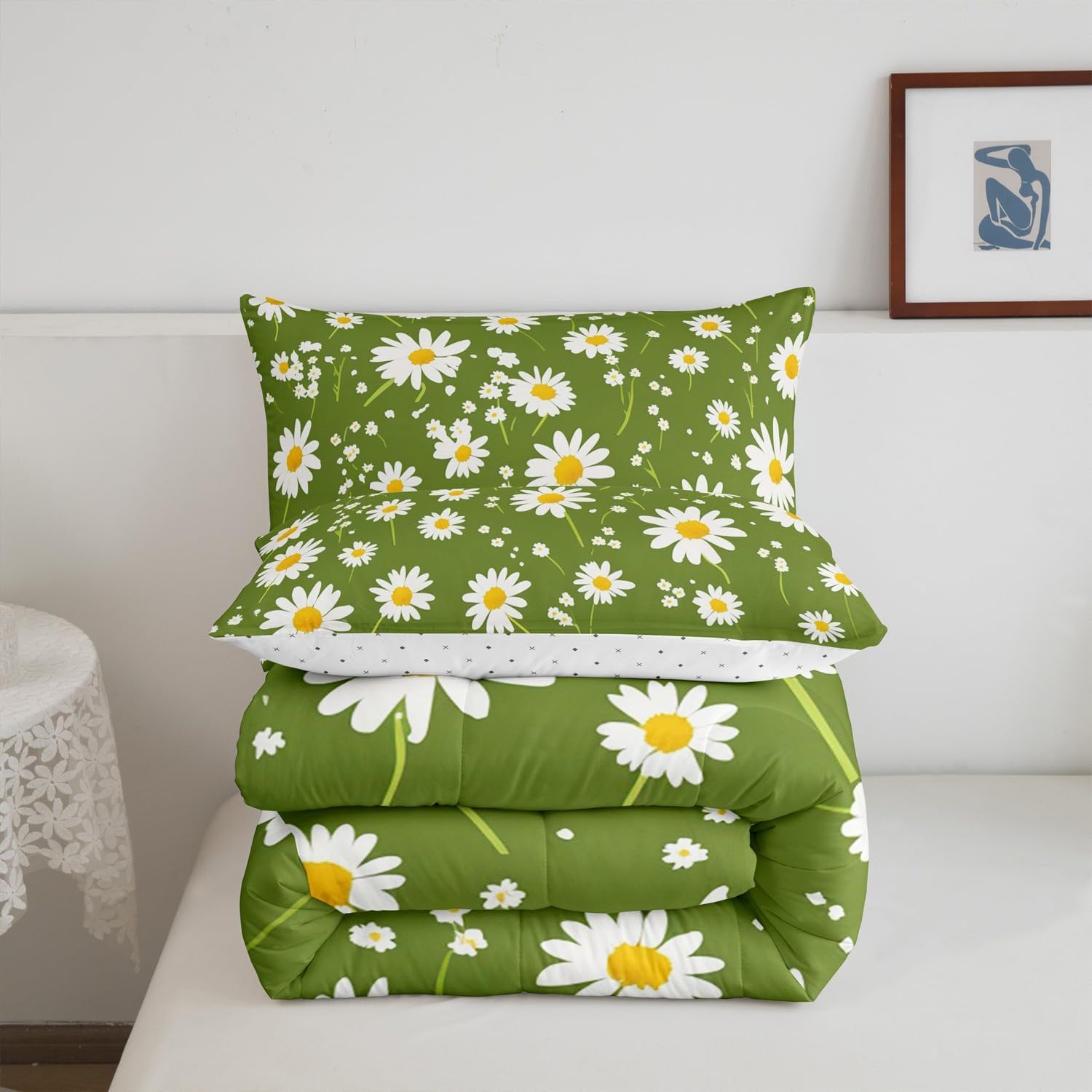 Feelyou Blossom Bedding Set Twin Size Daisy Comforter Set for Kids Boys Girls Decor Botanical Floral Comforter Microfiber Garden Theme Duvet Set Bedroom Natural Quilt Set