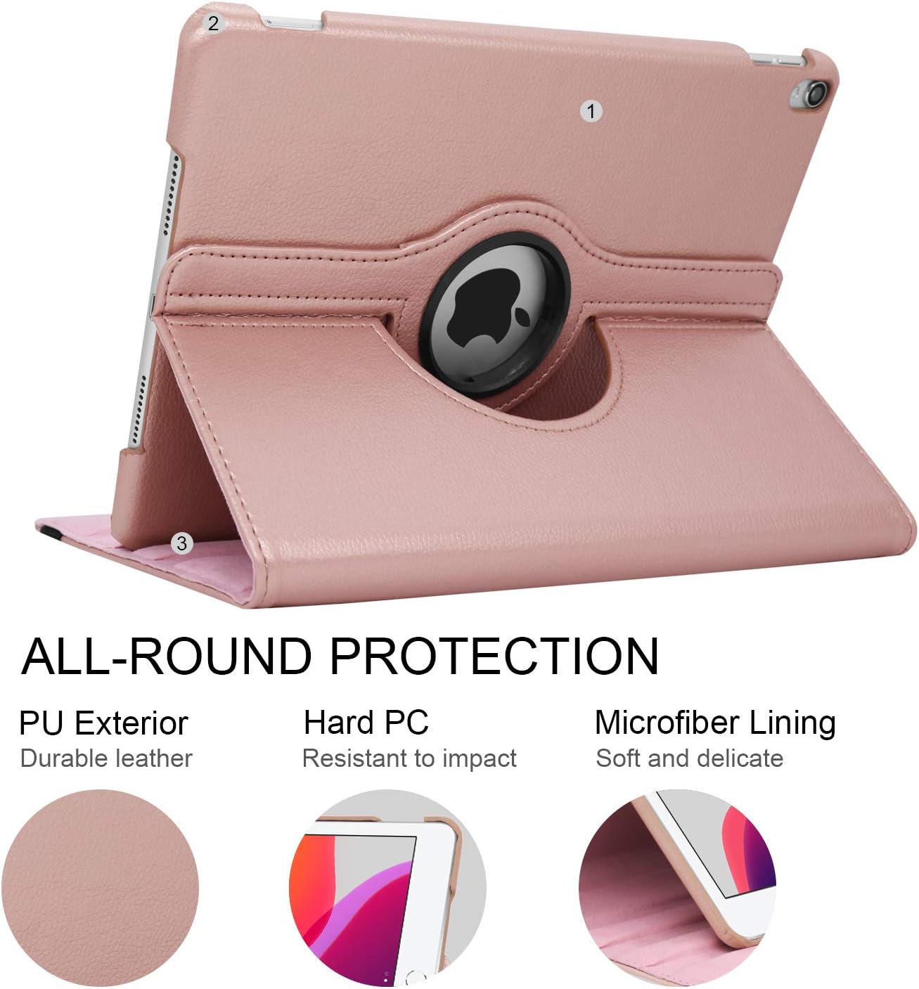 iPad 6th Generation Cases with Screen Protector and Stylus - iPad 9.7 inch Air1 2018 2017 Case Cover - 360 Degree Rotating Stand, Auto Sleep Wake - A1822 A1823 (Rose Golden)
