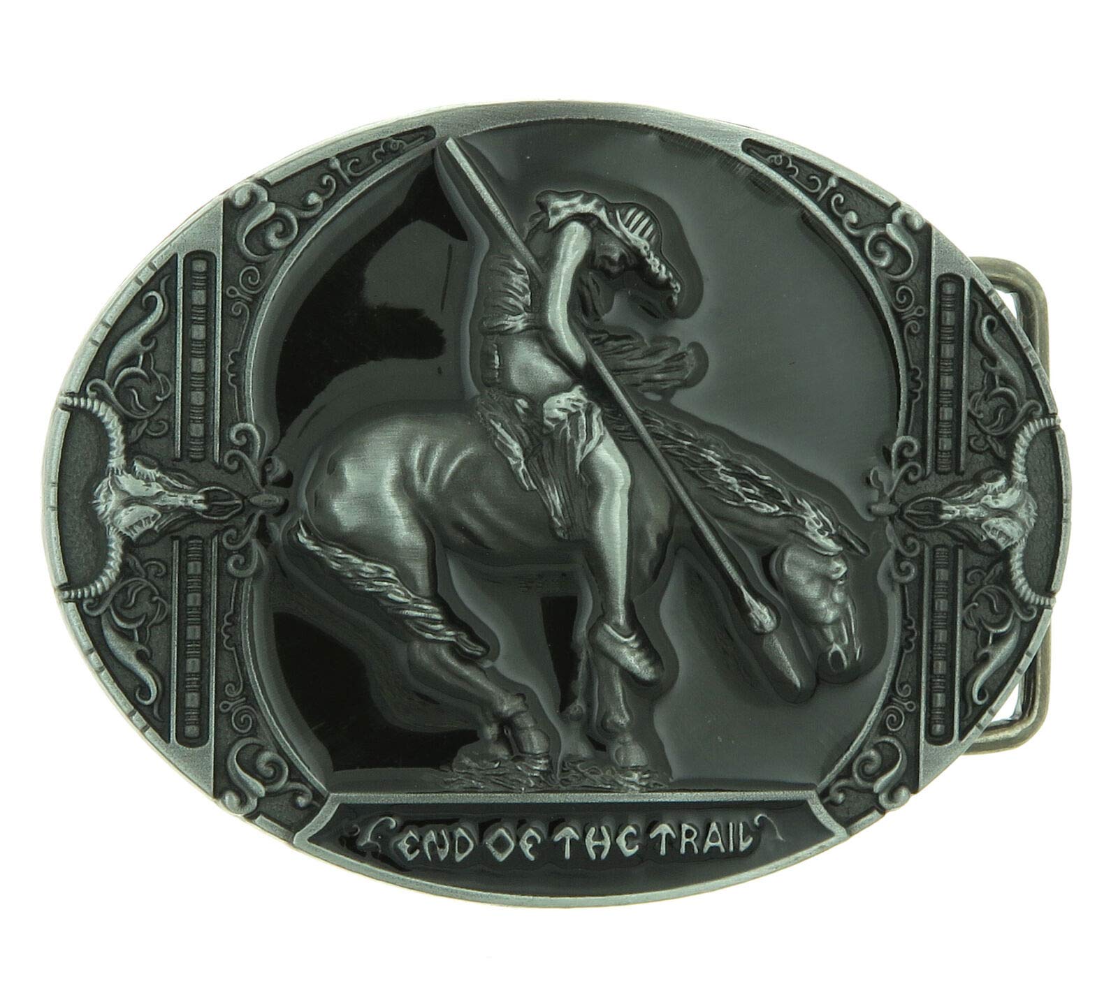 End Of Trail American Indian On Horse Western Black Enamel Belt Buckle (Make Your Own Design With Pictures)