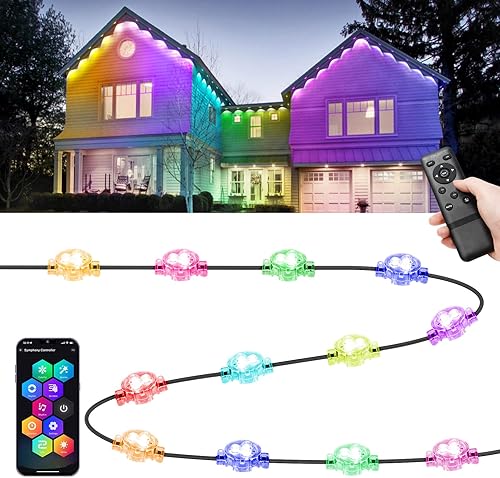 FVTLED Permanent Outdoor Lights, 100ft WiFi Smart Dynamic RGB+WW Multi-Color Outdoor Lights, IP65 Waterproof 72 LED Eaves Lights for Party, FVTLED Permanent Outdoor Lights, 100ft WiFi Smart Dynamic RGB+WW Multi-Color Outdoor Lights, IP65 Waterproof 72 LED Eaves Lights for Party,