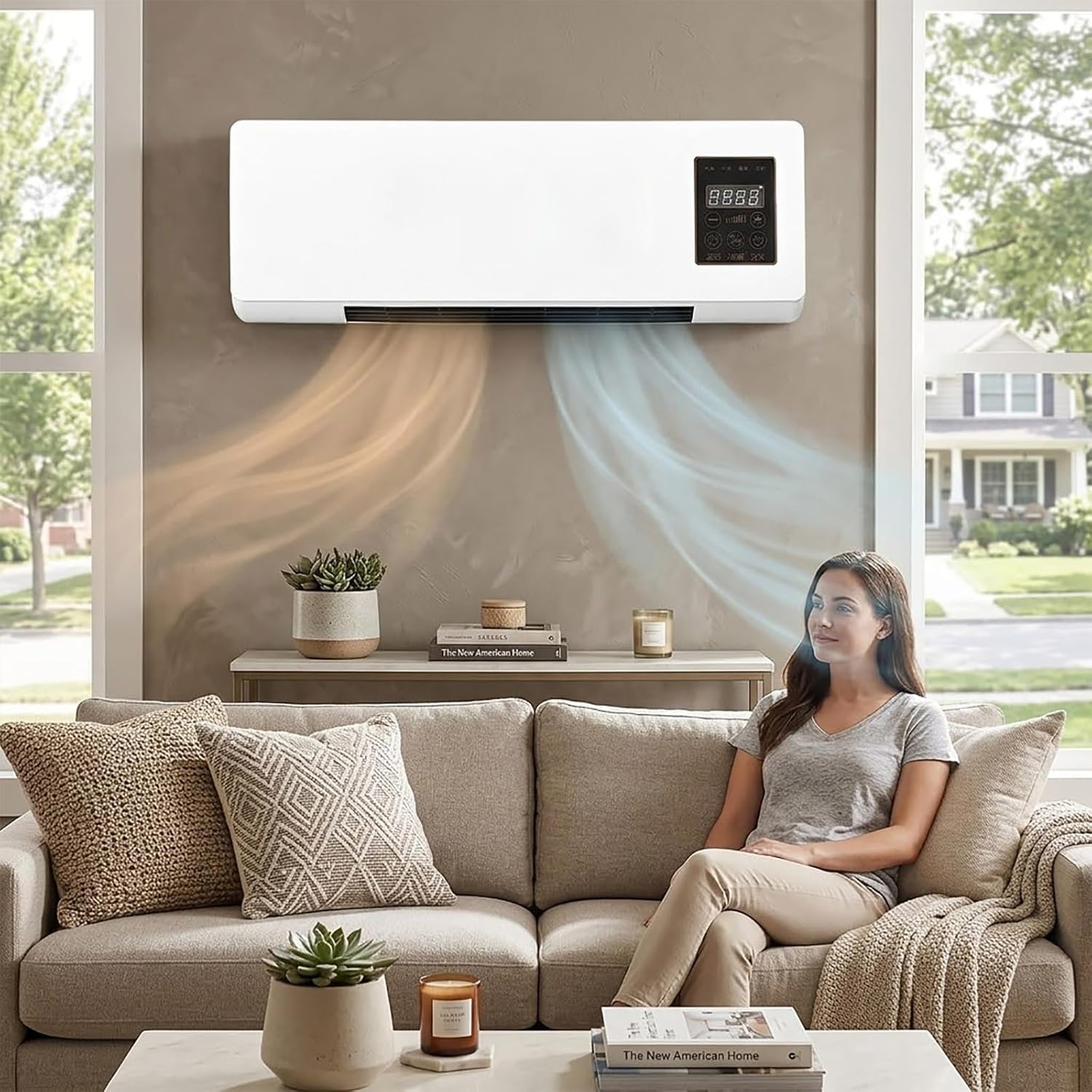 Aire acondicionado portátil de pared 2 en 1 con calefactor y temporizador para dormitorio